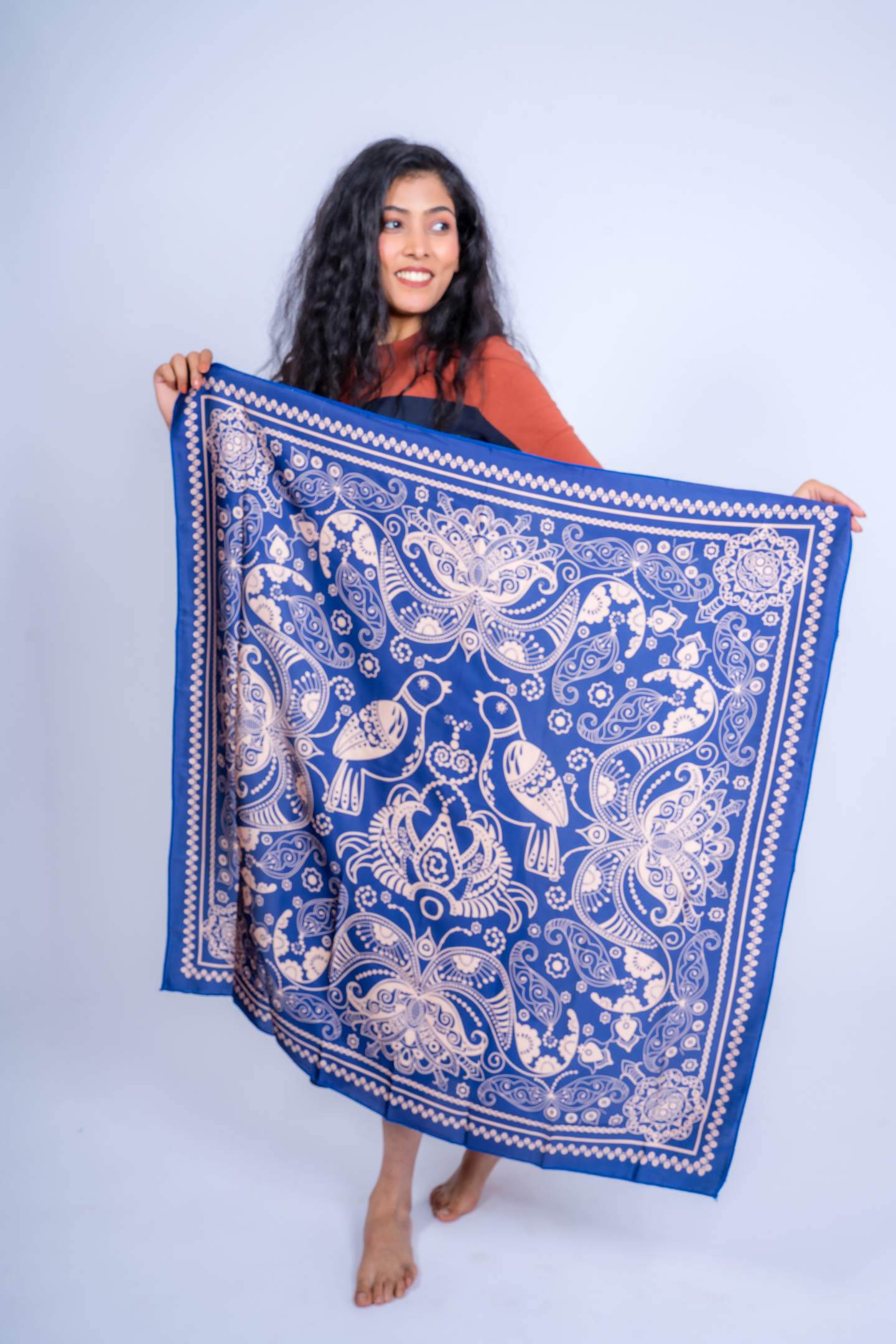 Bohemian Floral Bird Print Ethnic Scarf