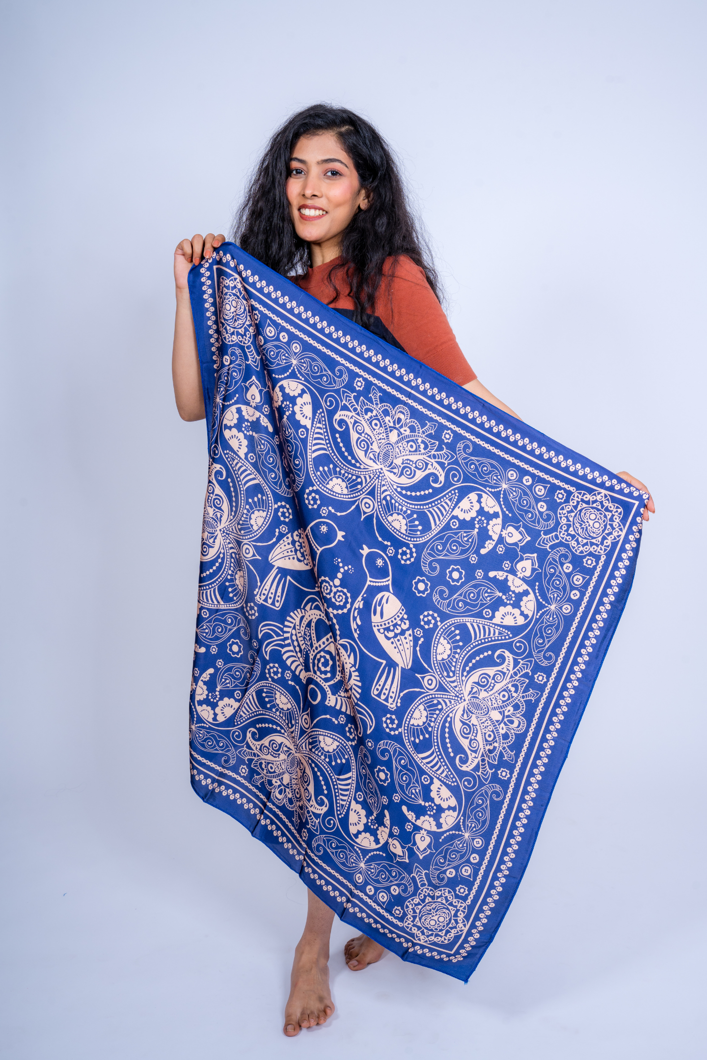 Bohemian Floral Bird Print Ethnic Scarf