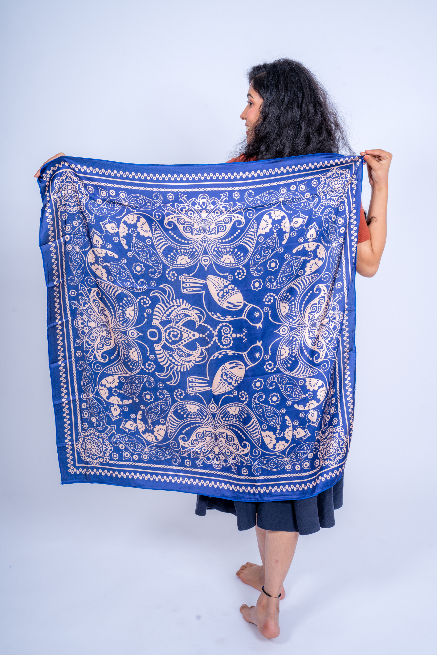 Bohemian Floral Bird Print Ethnic Scarf