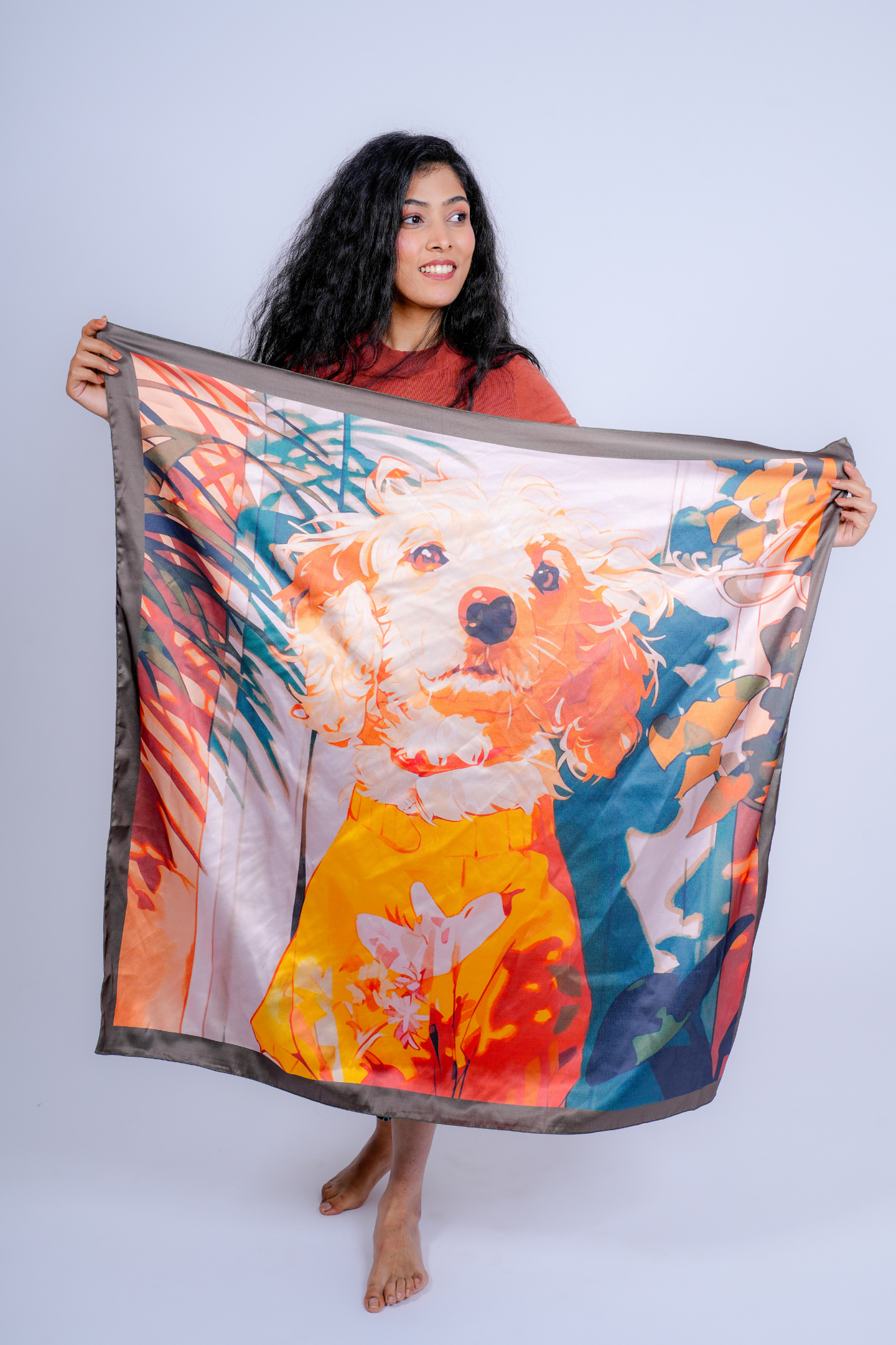 Elegant Pet Portrait Satin Scarf