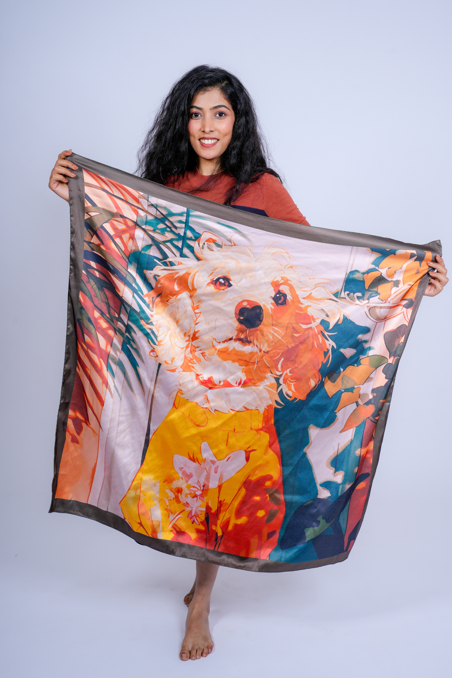 Elegant Pet Portrait Satin Scarf