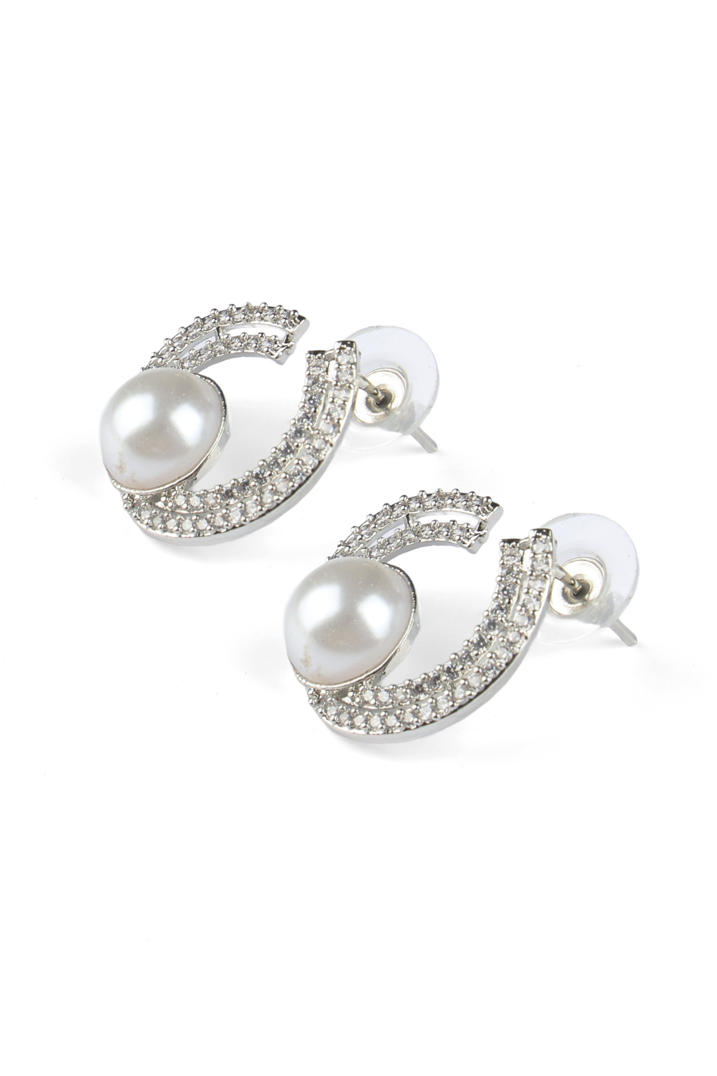 American Diamond Pearl Earrings-White