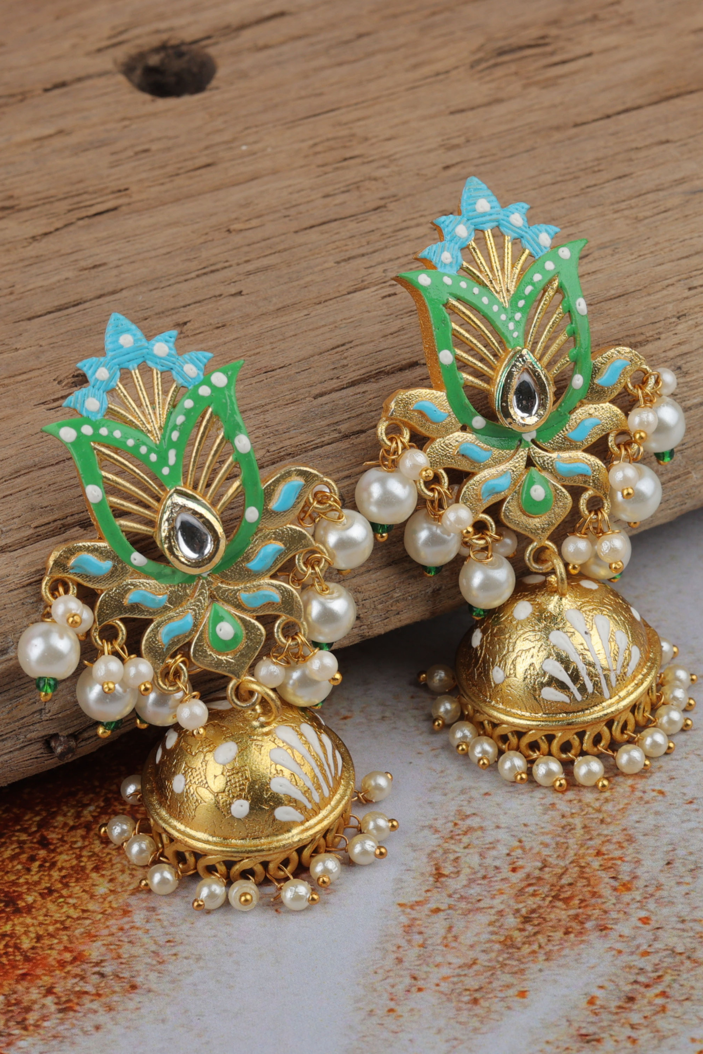 Green-Skyblue Hand Painted Jhumki