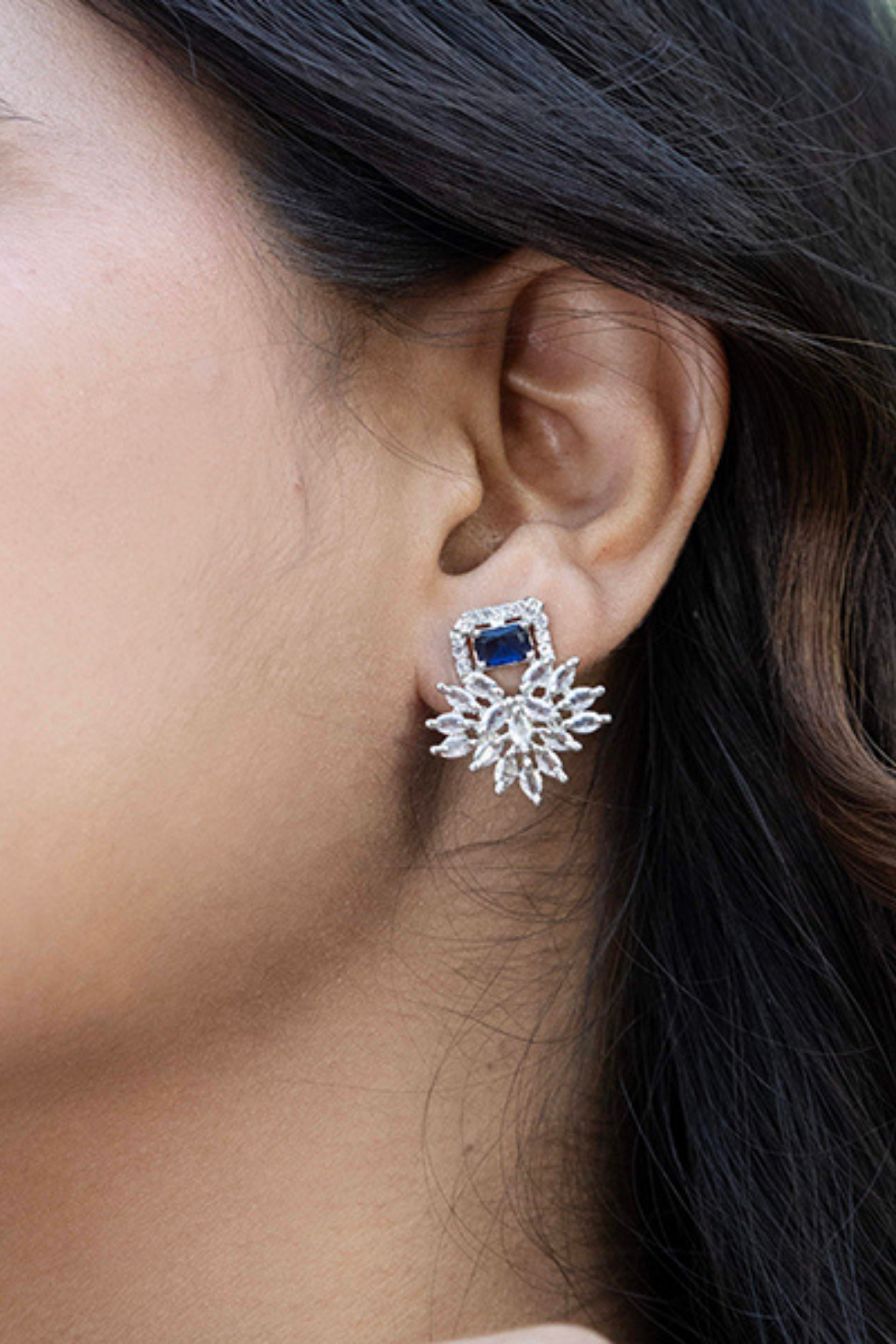 American Diamond Earrings-Blue