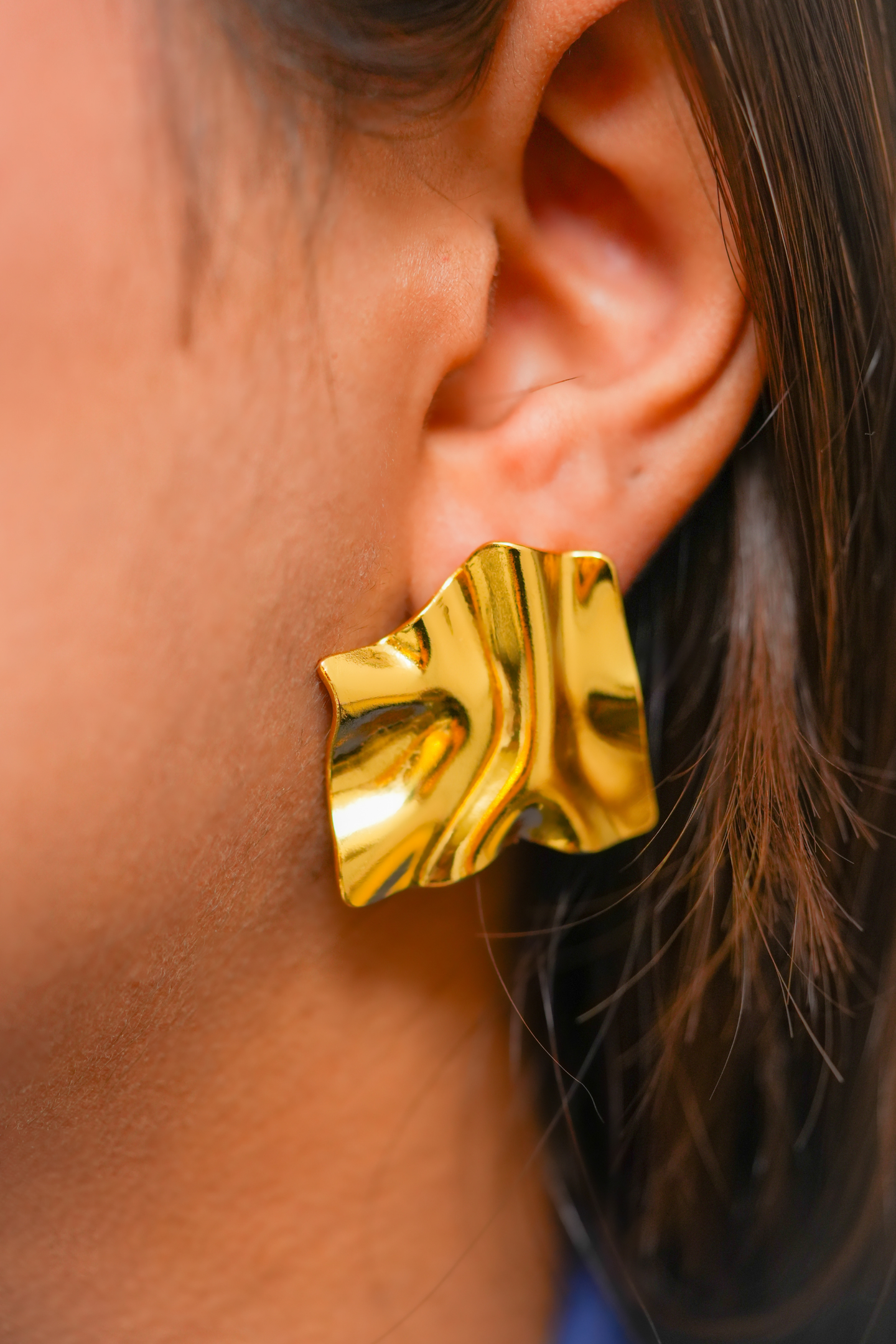 Gold-Plated Abstract Textured Earring