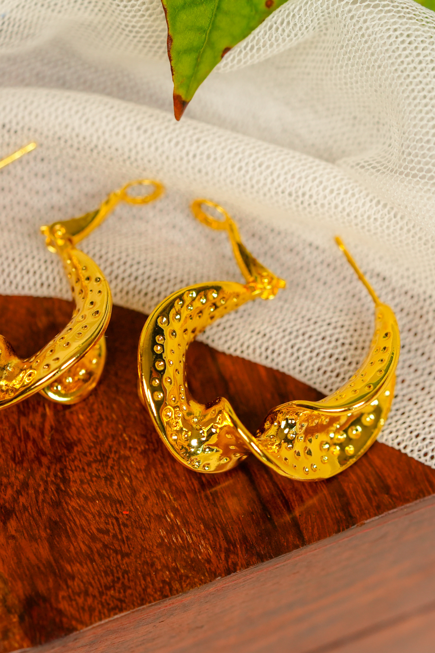 Gold-Plated Textured Hoop Earring