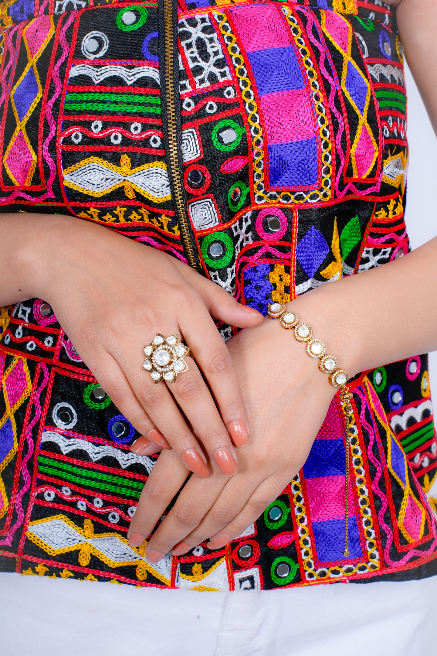 Gold-Plated Kundan Statement Ring