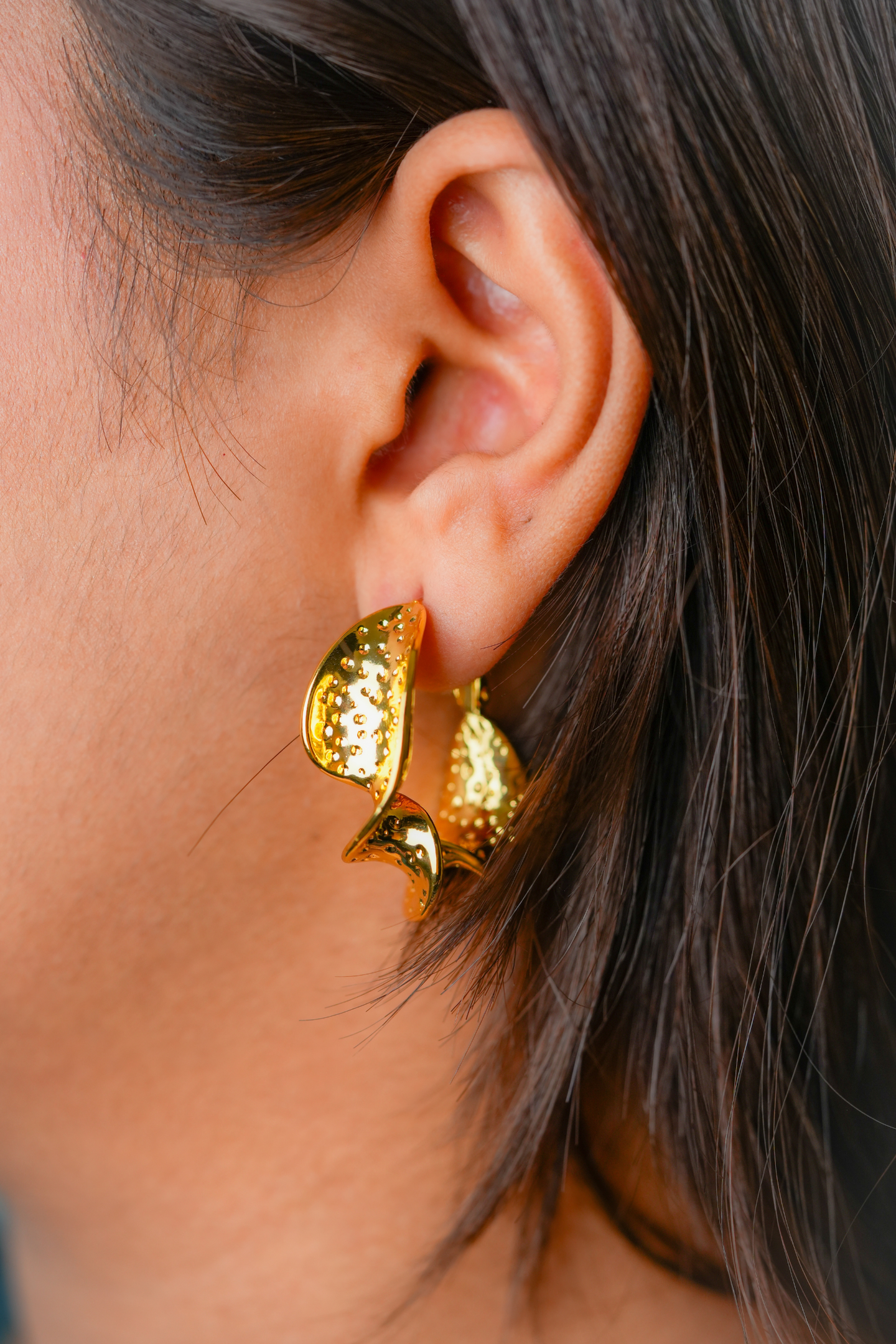 Gold-Plated Textured Hoop Earring