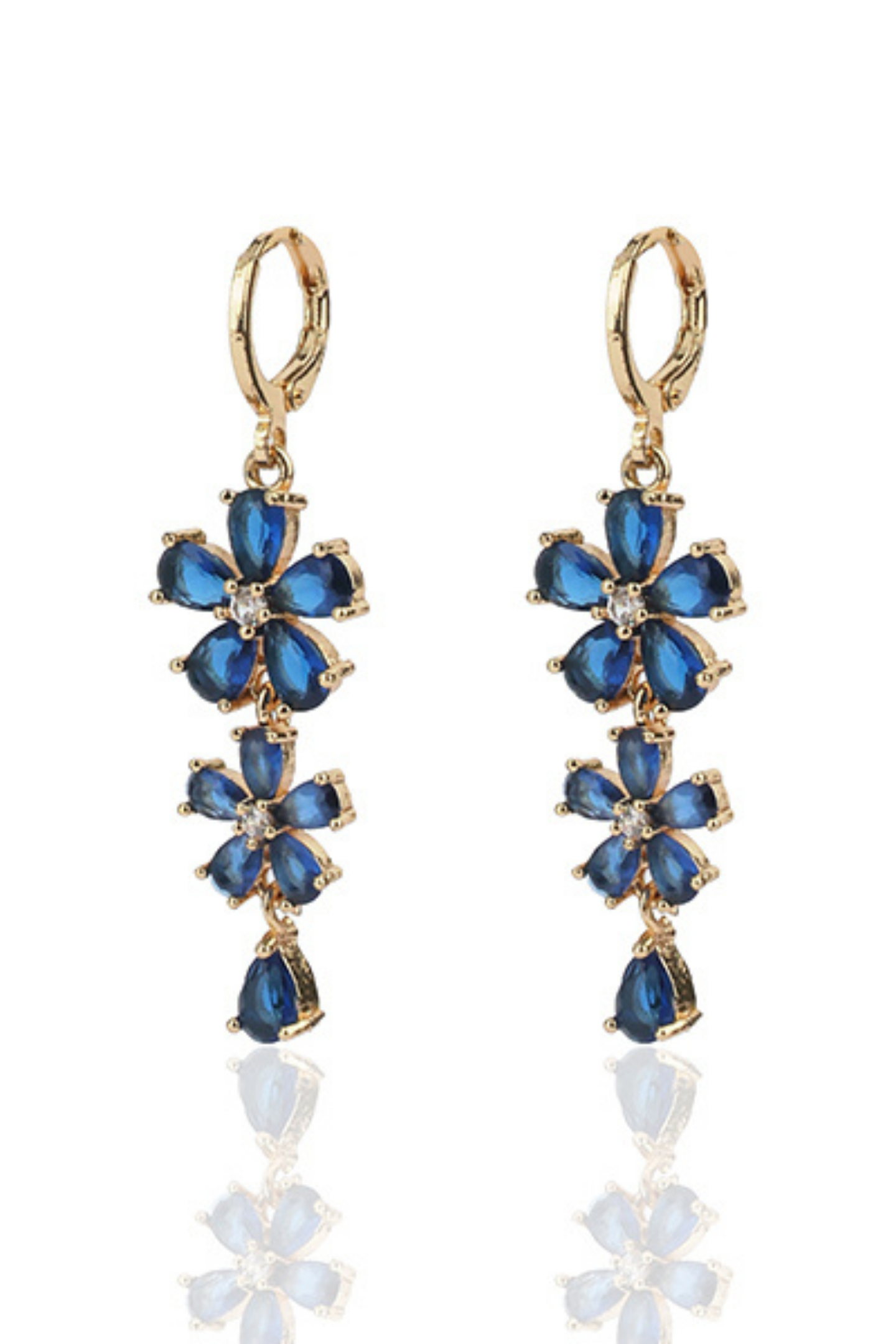 American Diamond floral Earrings-Blue