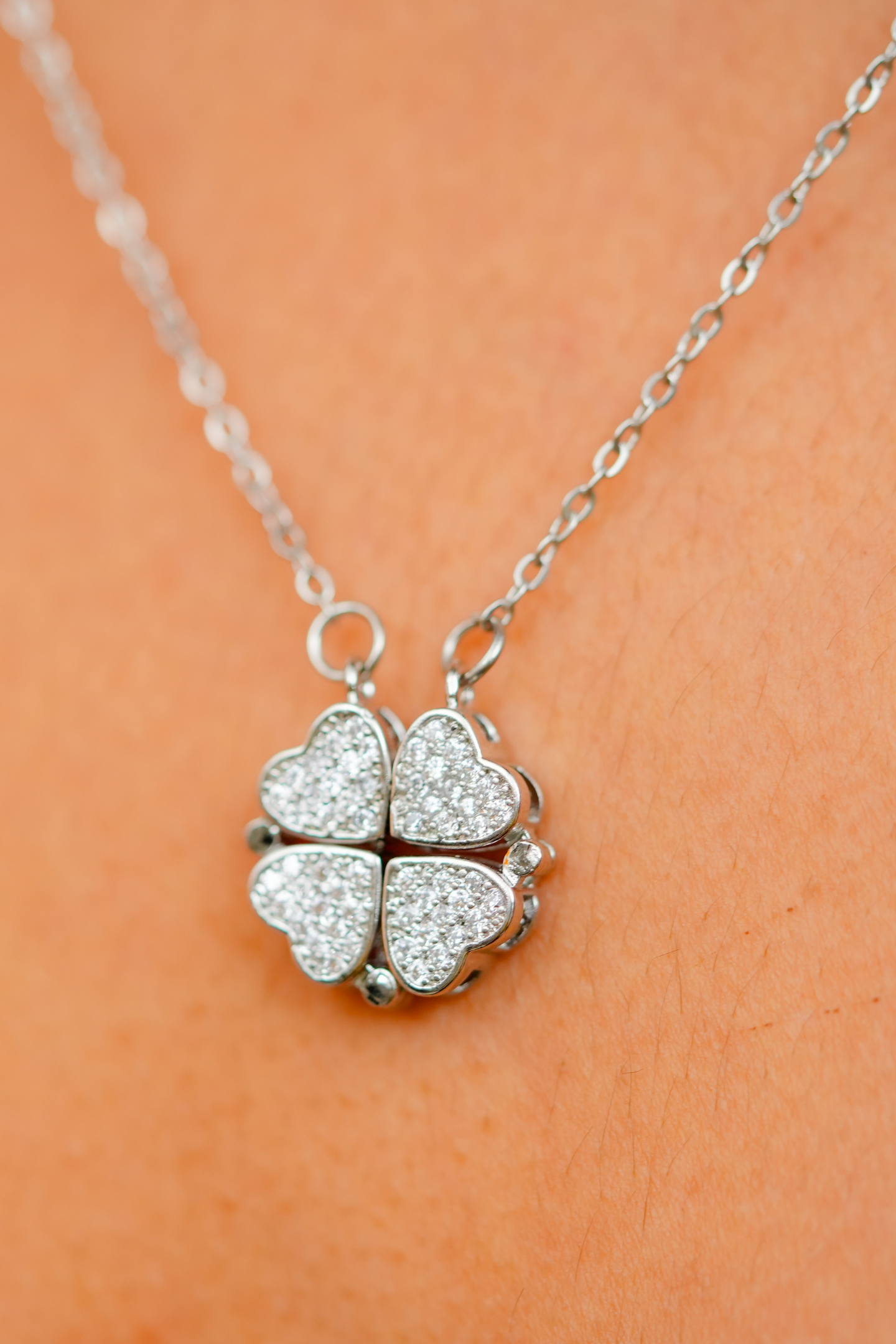 Silver-Plated Reversible Clover & Heart Pendant