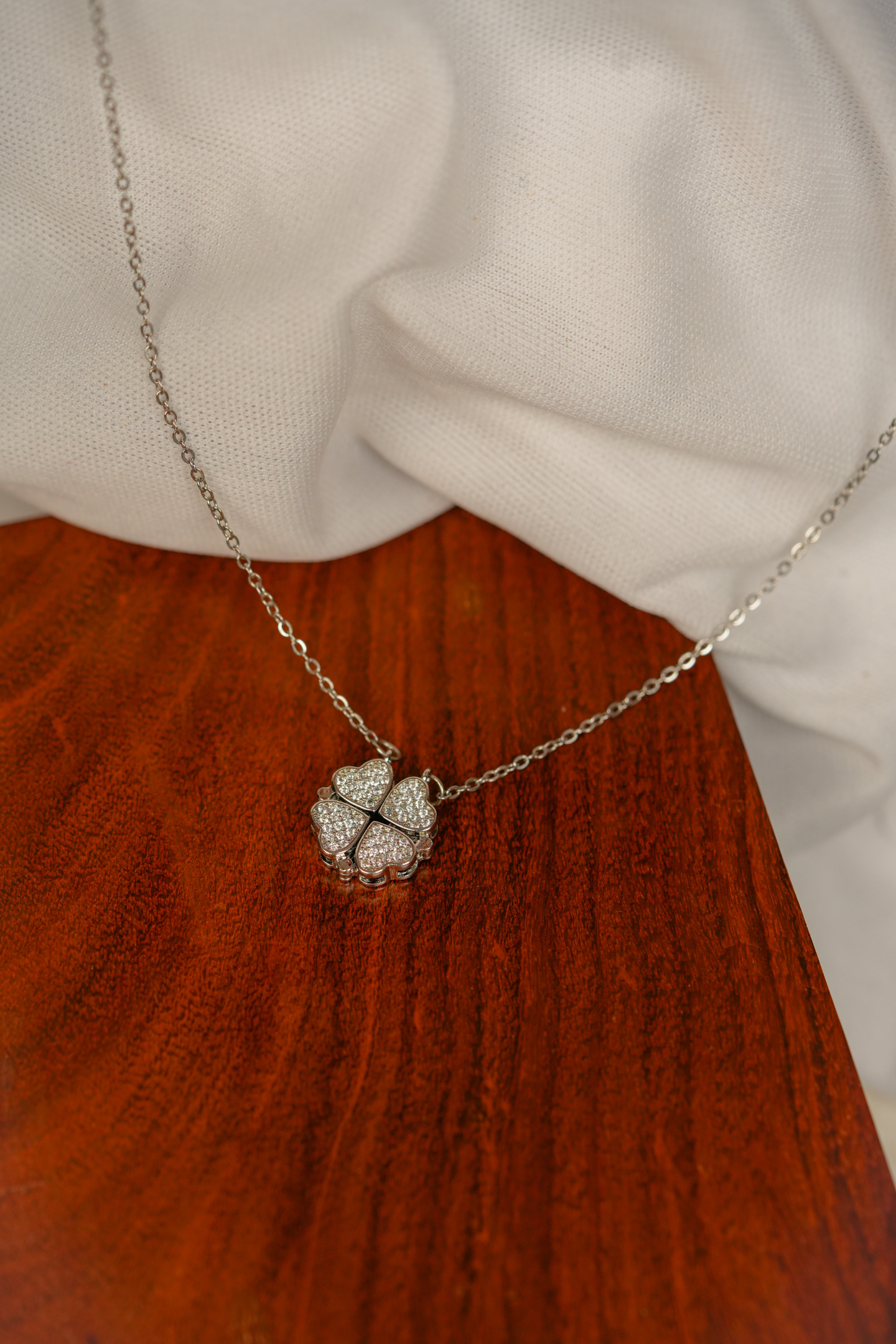 Silver-Plated Reversible Clover & Heart Pendant