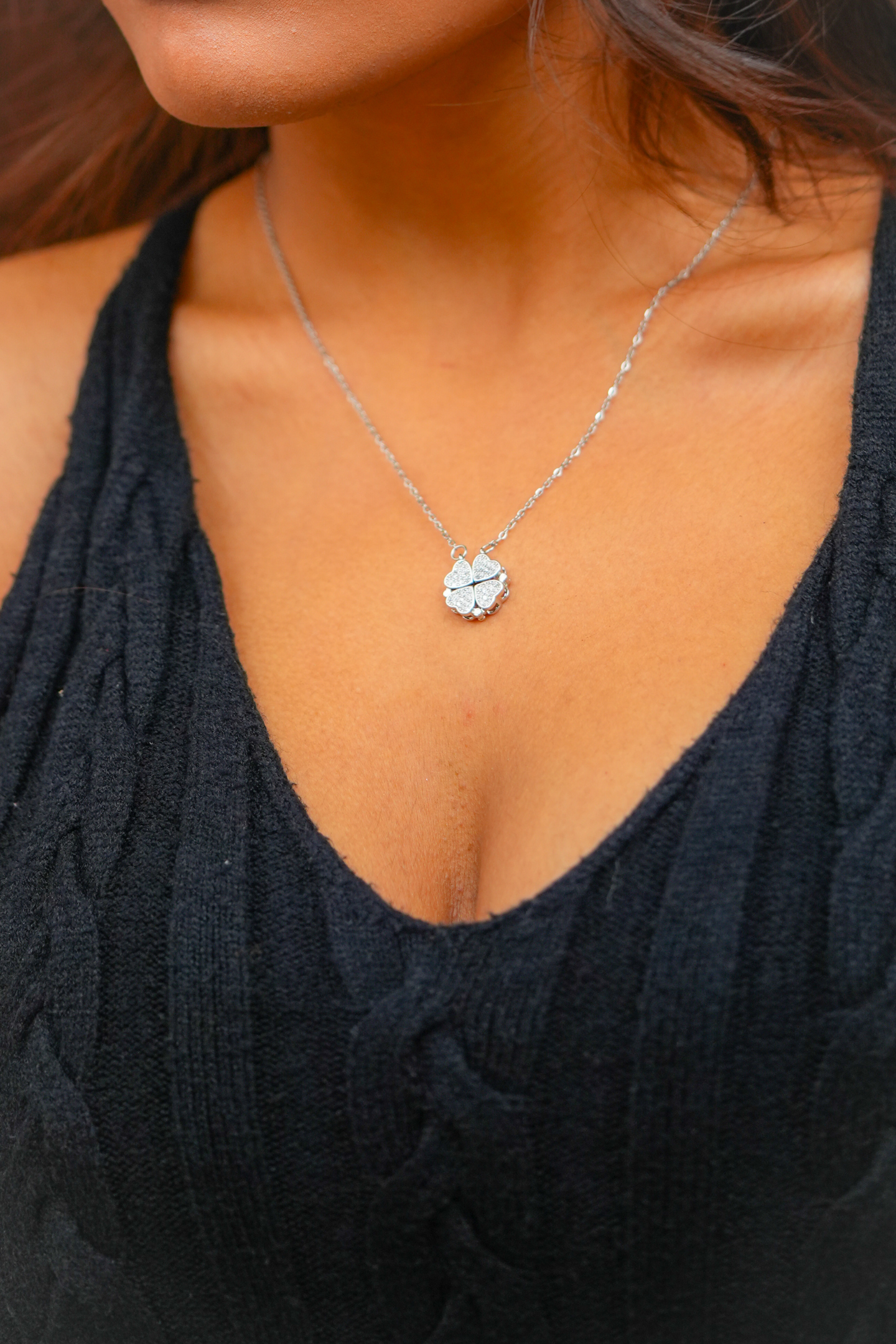 Silver-Plated Reversible Clover & Heart Pendant