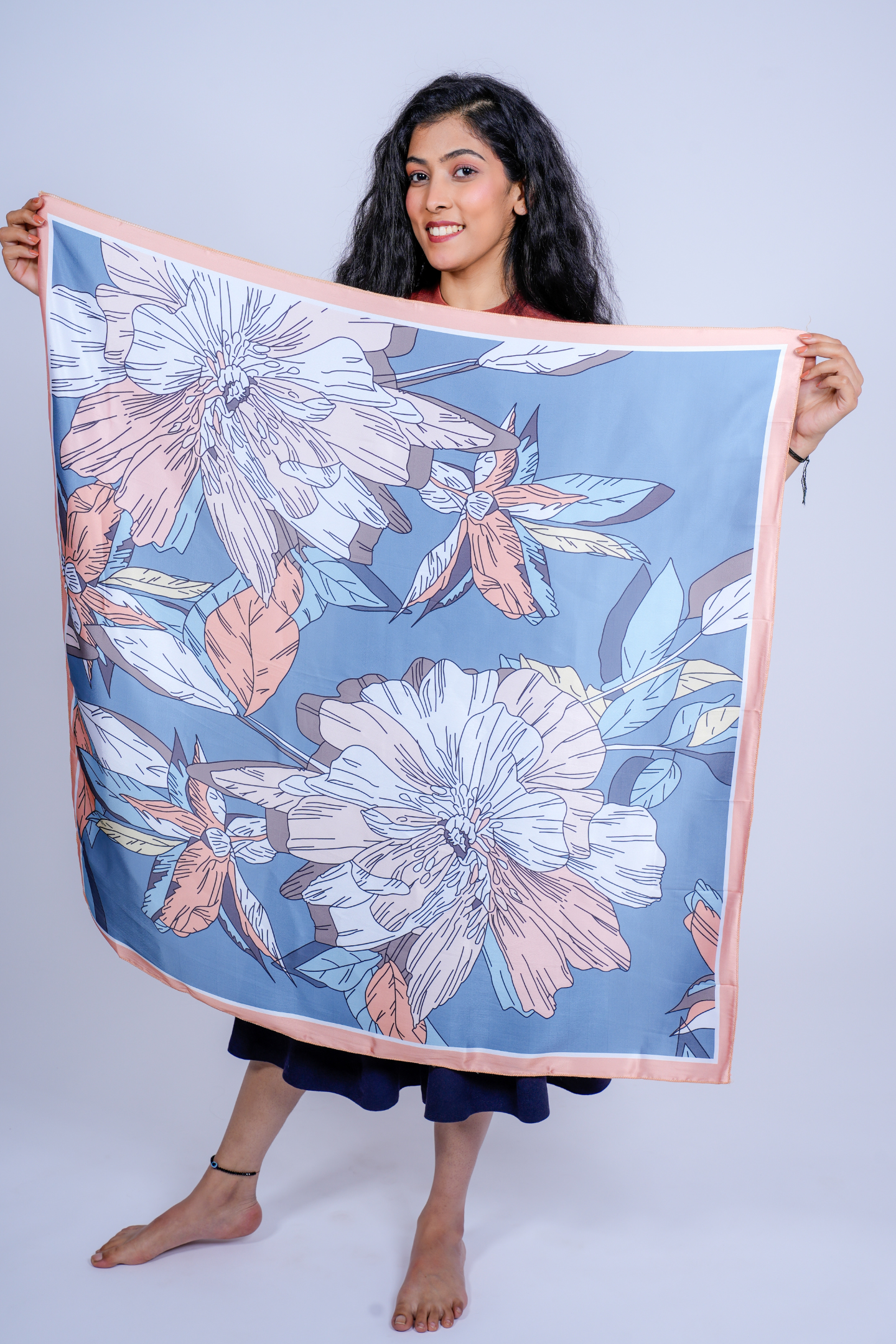 Elegant Floral Satin Scarf