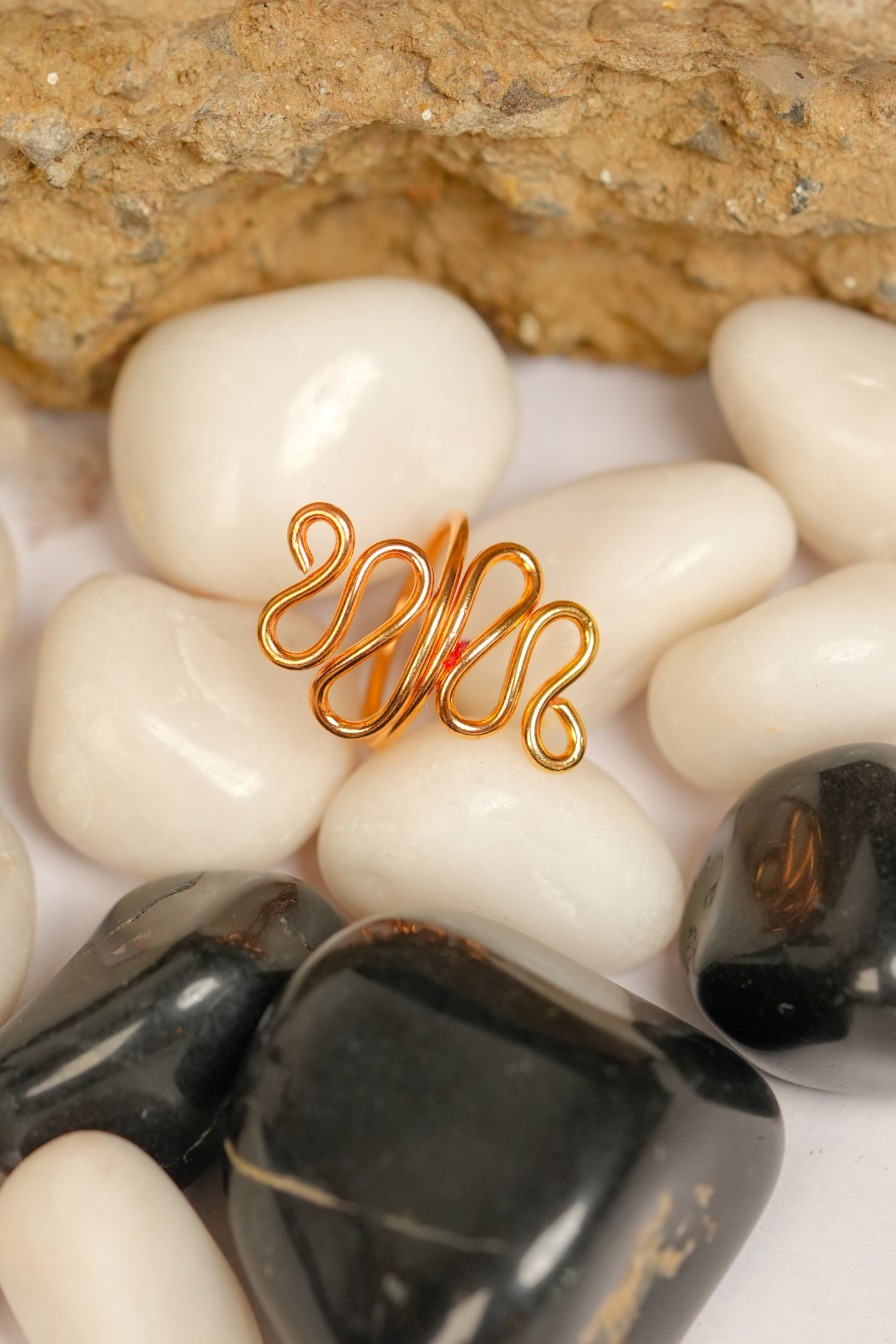 Rose-Gold Wave Design Adjustable Ring