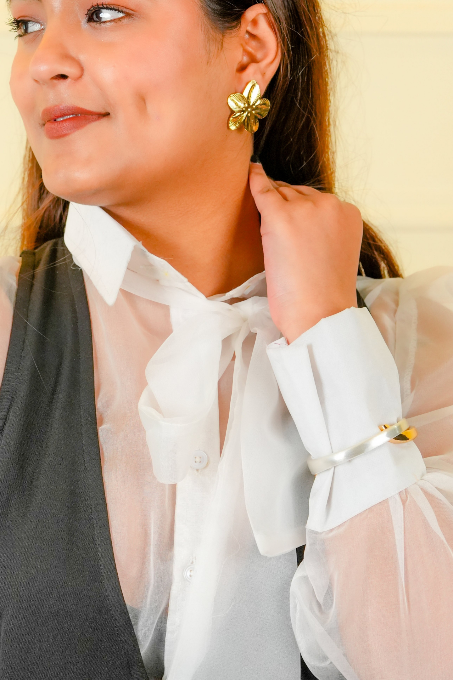 Gold-Plated Floral Stud Earring