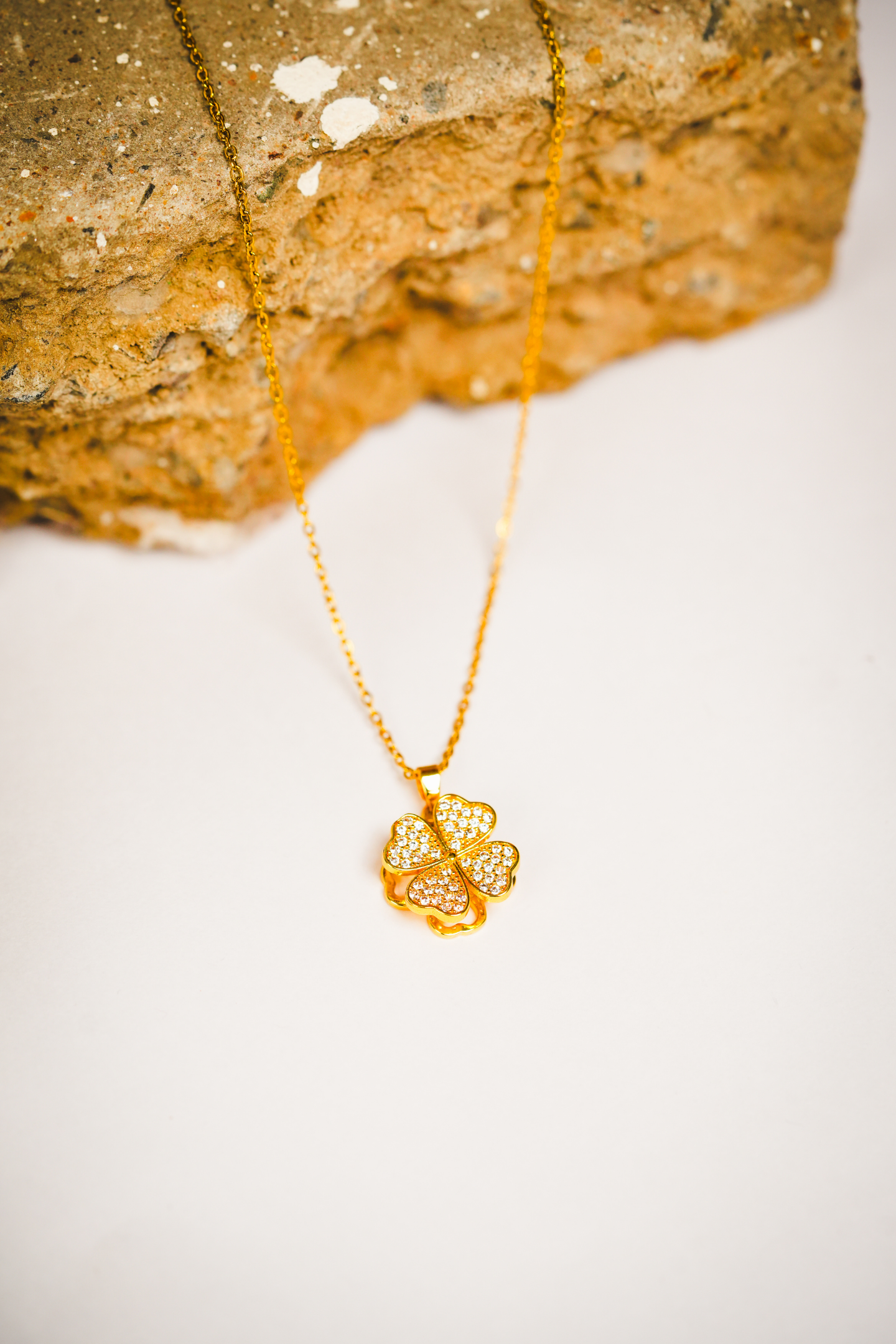 Gold-Plated Reversible Clover & Heart Pendant