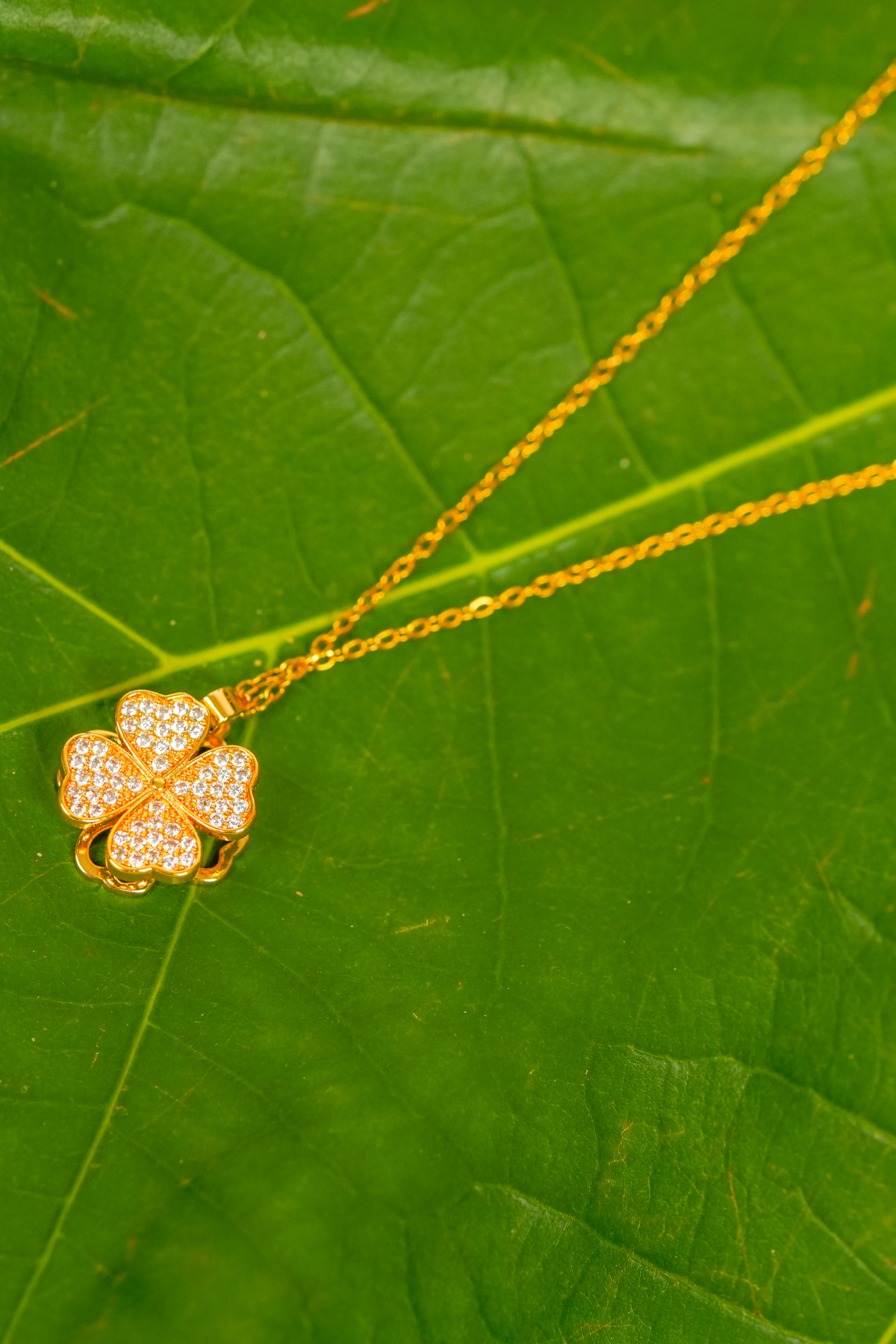 Gold-Plated Reversible Clover & Heart Pendant