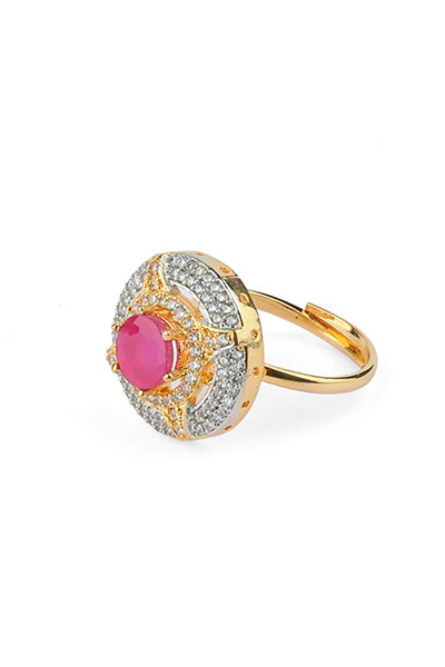 Elegant American Diamond Ring with Red Stone