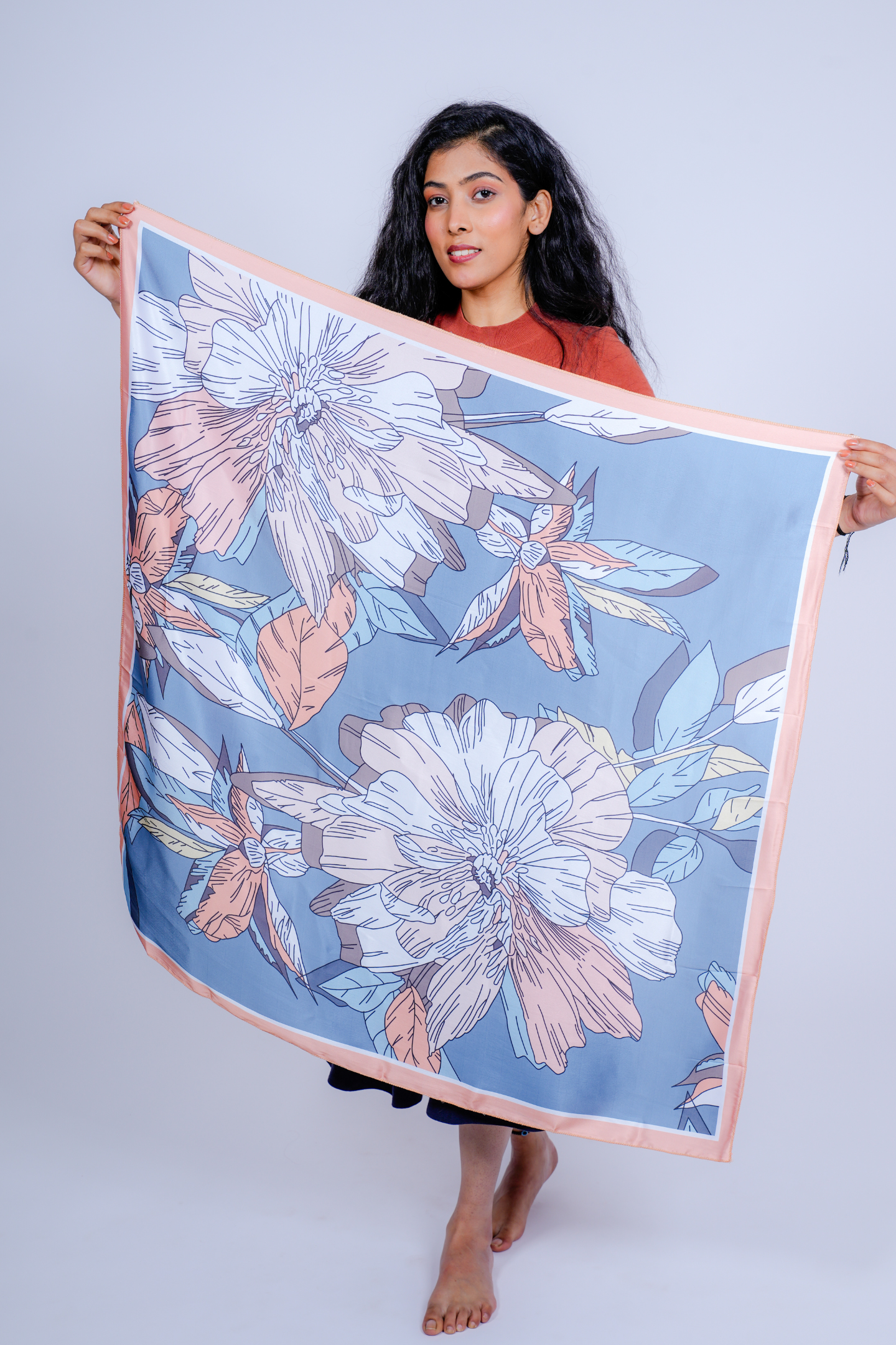 Elegant Floral Satin Scarf