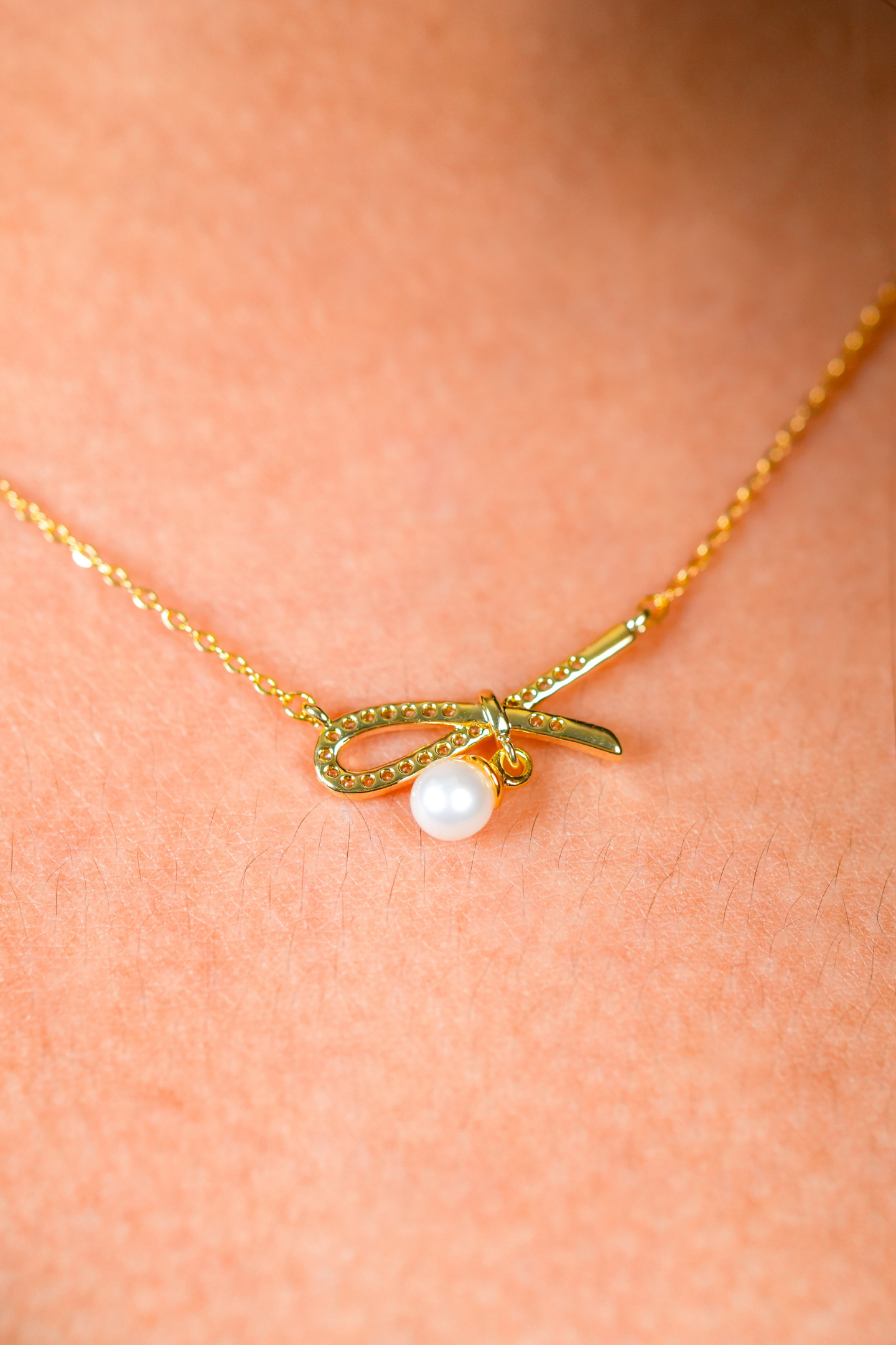 Minimalist Gold-Plated Bow & Pearl Pendant