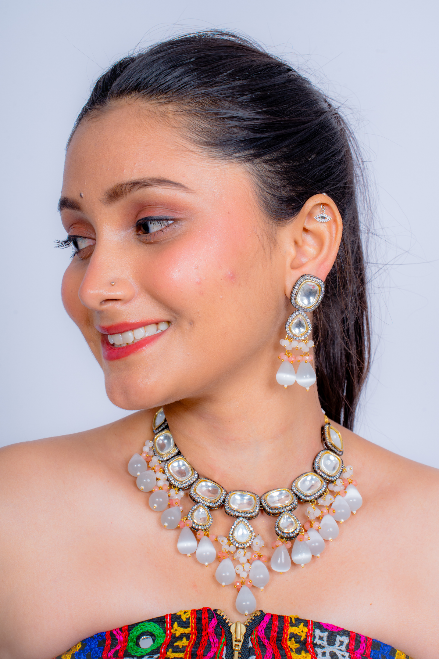 Grey Kundan Polki Choker Necklace