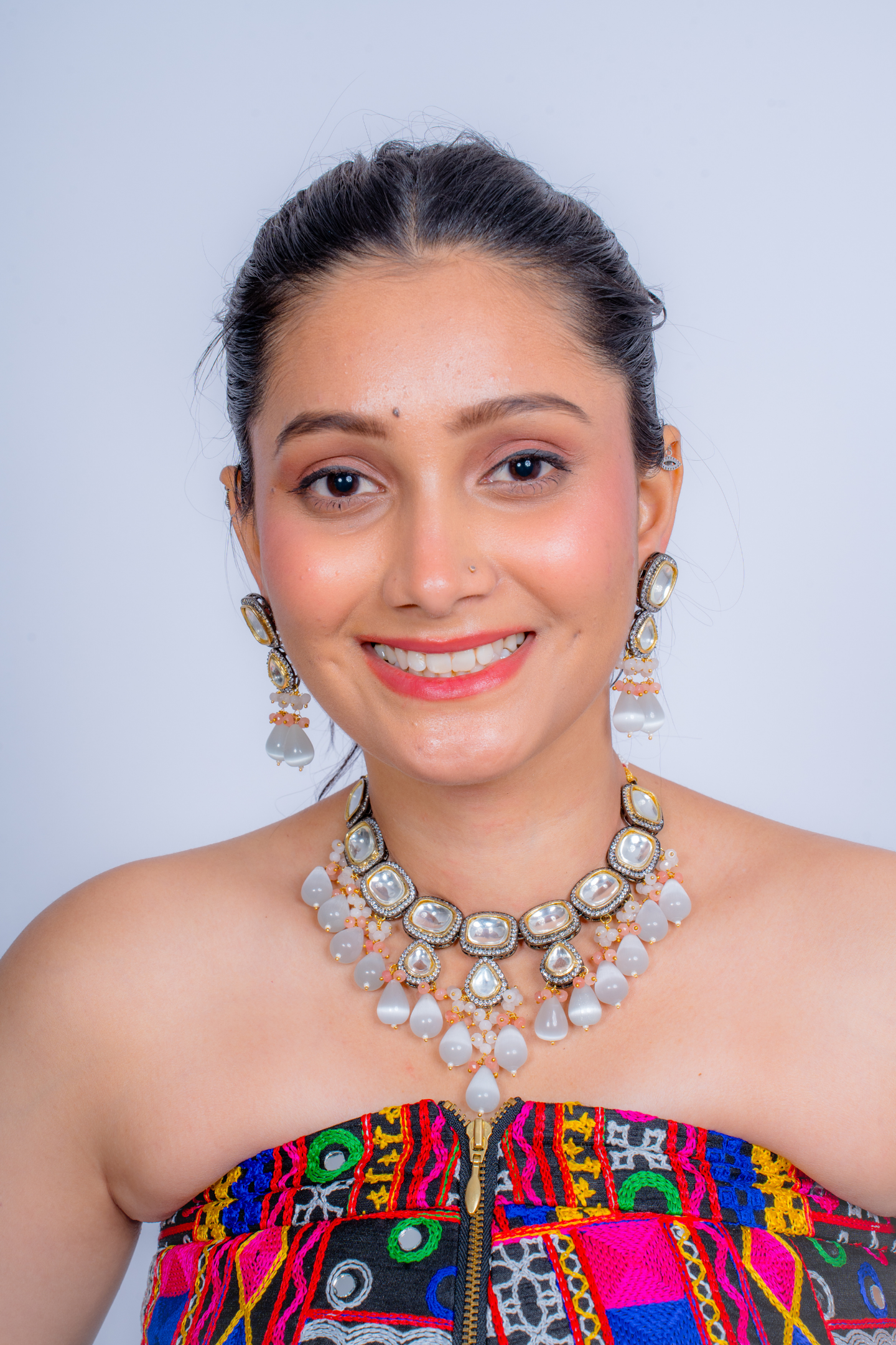 Grey Kundan Polki Choker Necklace