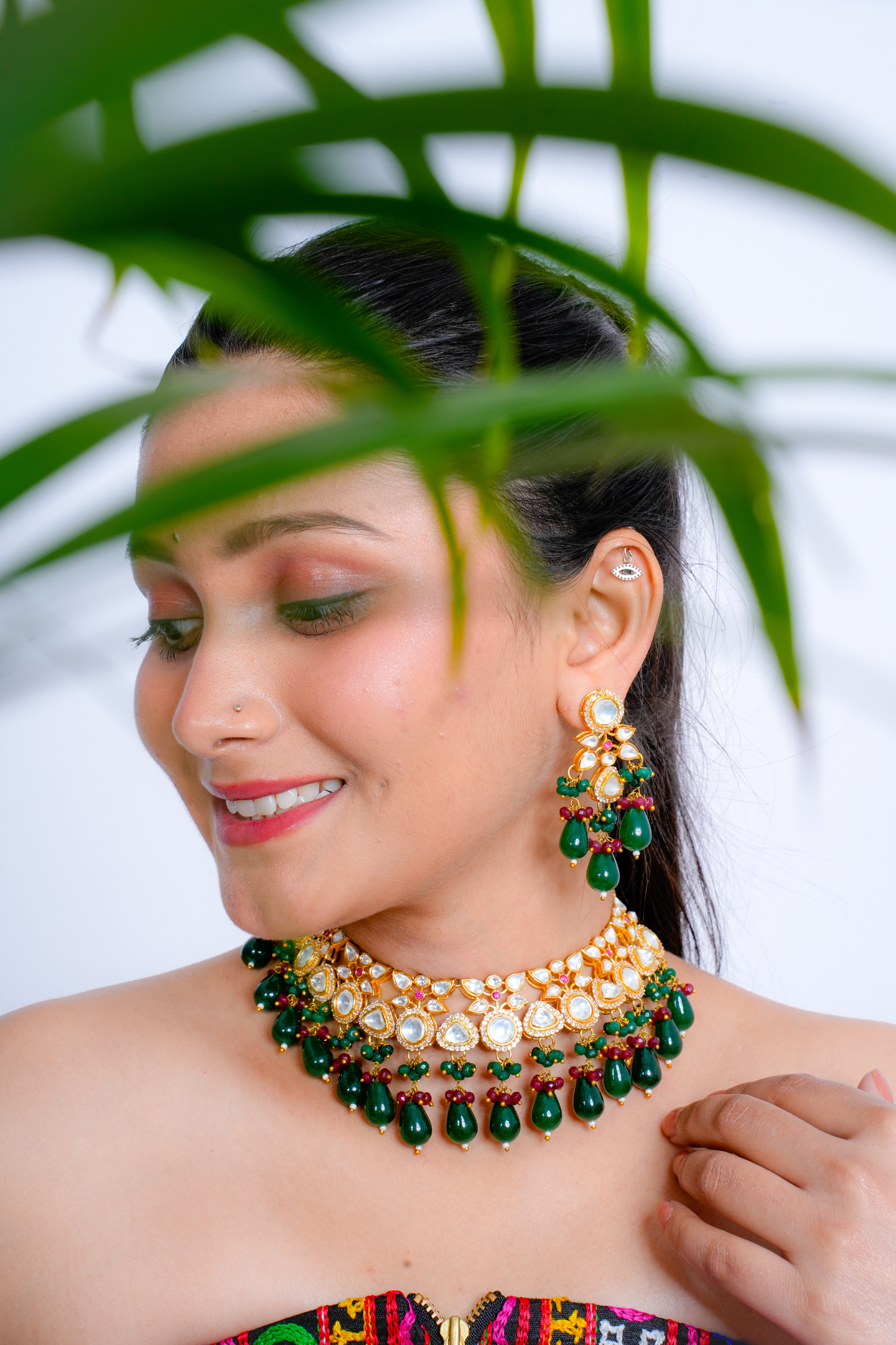 Kundan Polki Choker Necklace - Dark Green