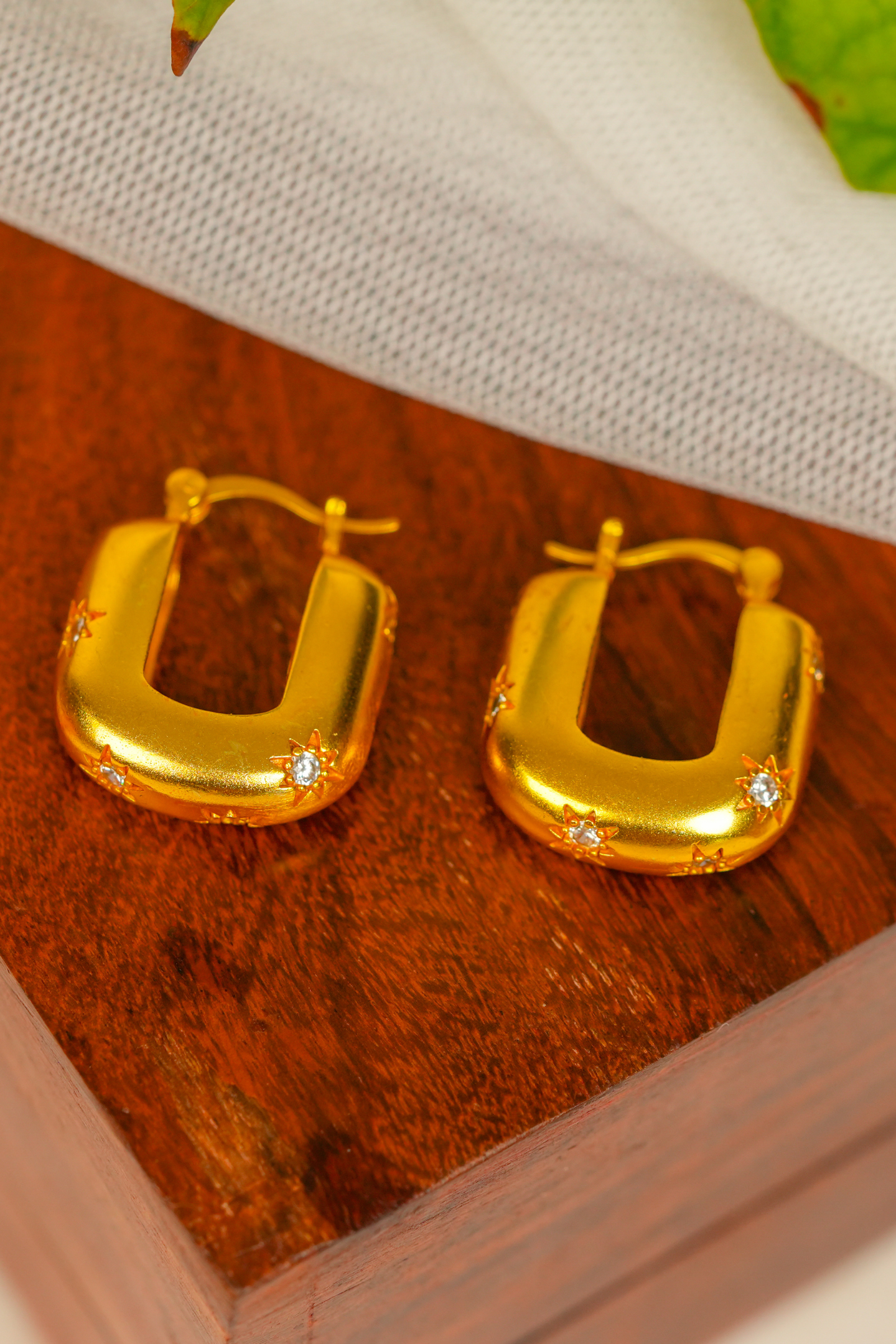 Gold-Plated Hoop Earrings with Star Engraving