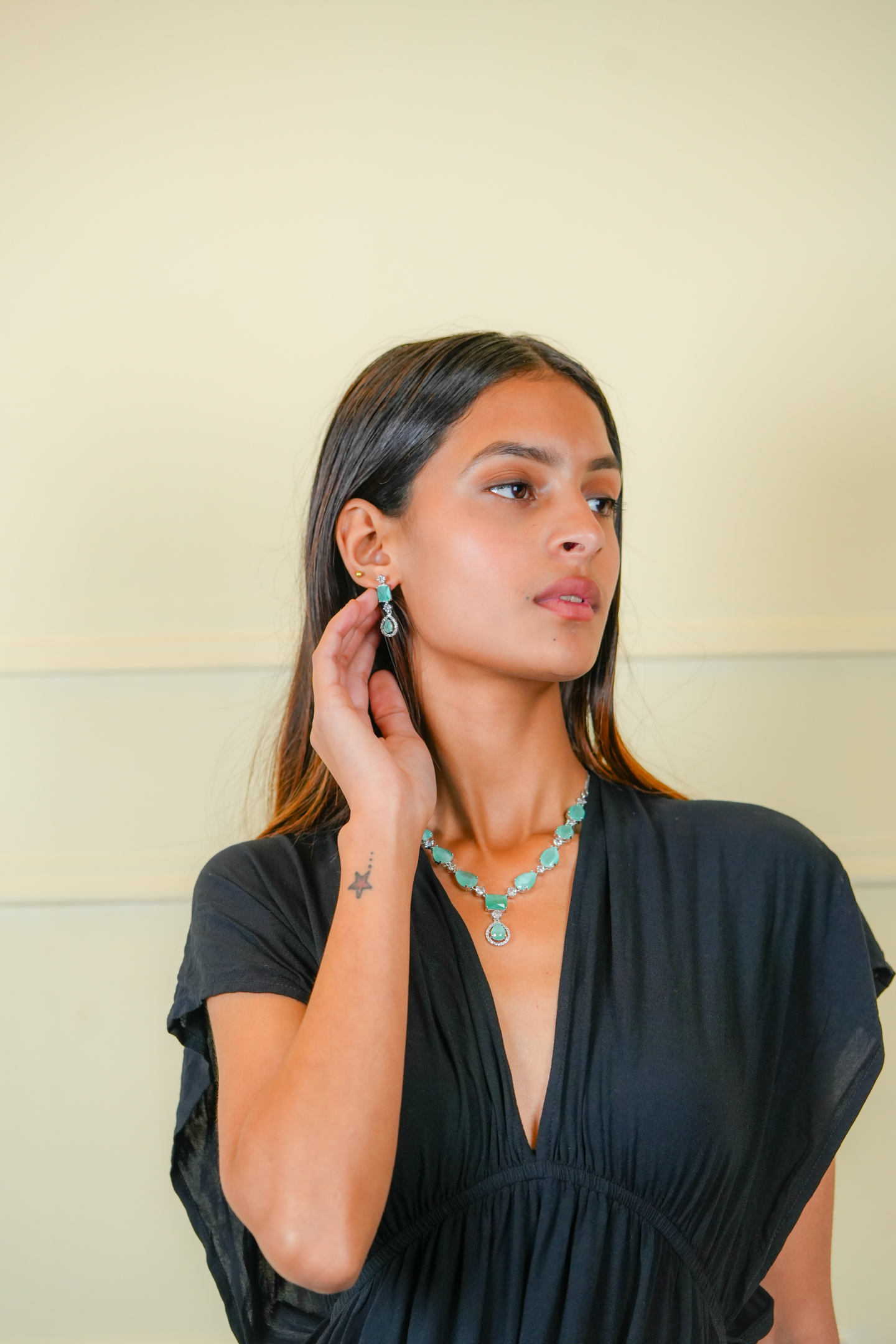 Royal Gemstone Necklace Set-Mint Green