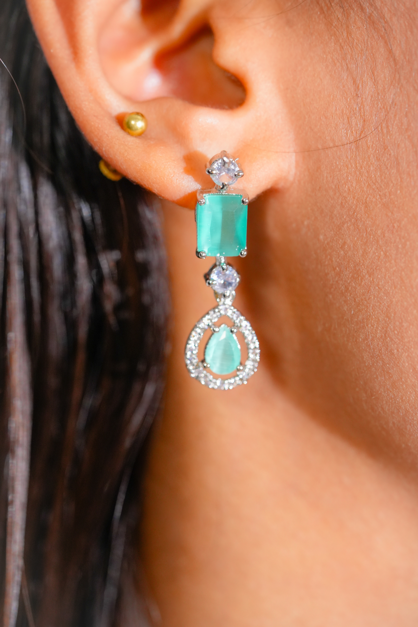 Royal Gemstone Necklace Set-Mint Green