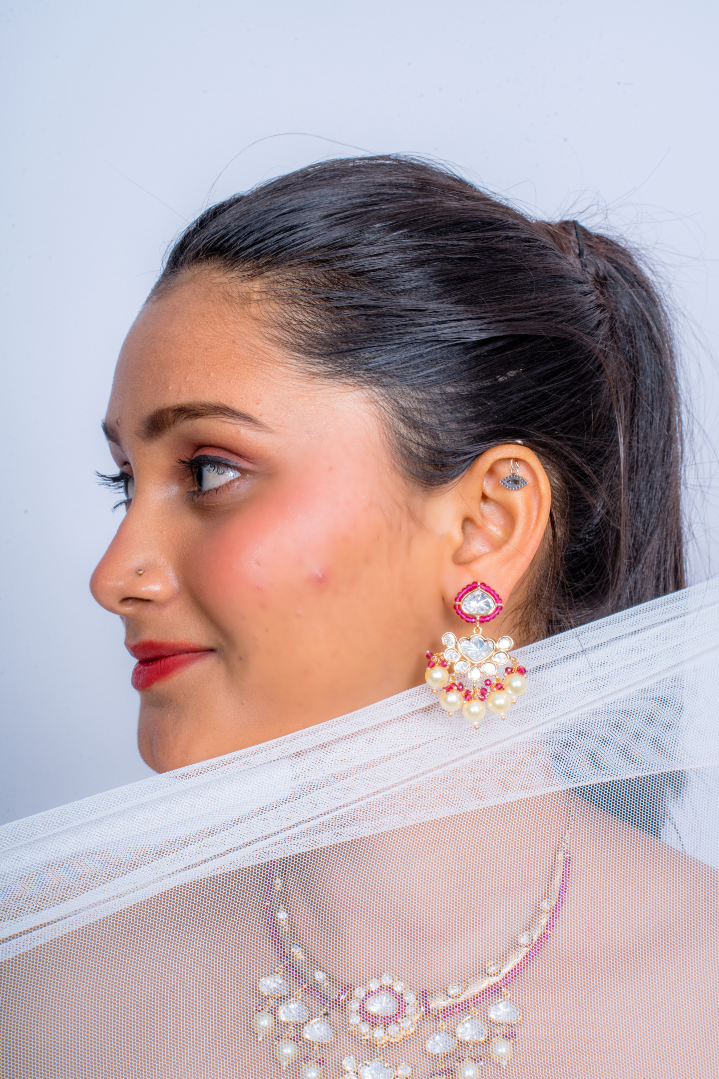 Gold-Plated Royal Kundan Polki Pearl Choker -Pink