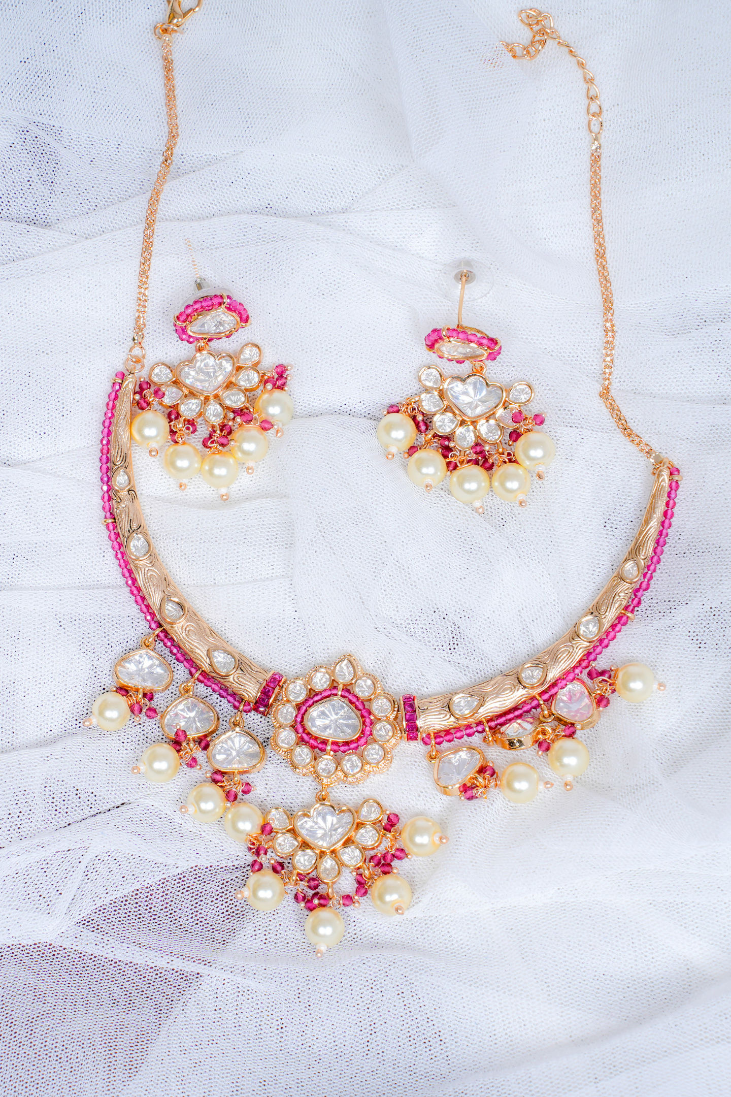 Gold-Plated Royal Kundan Polki Pearl Choker -Pink