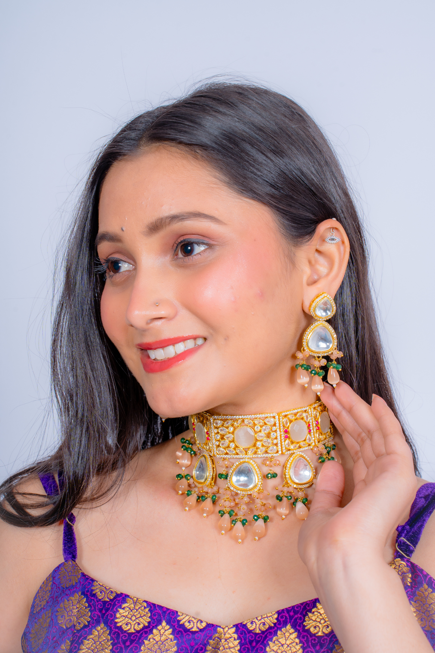 Royal Kundan Polki Pink Stone Choker Necklace