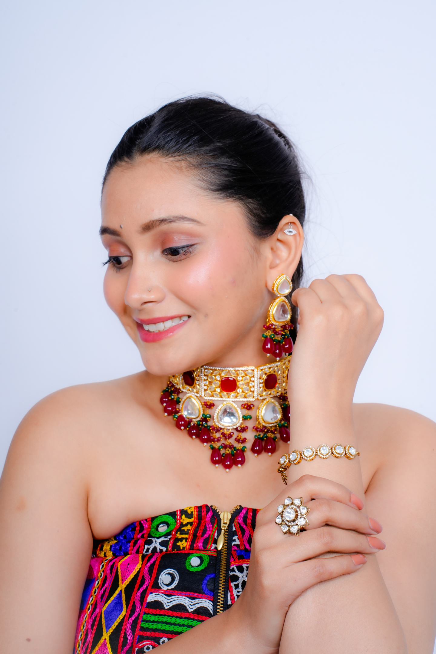 Gold-Plated Kundan Adjustable Bracelet