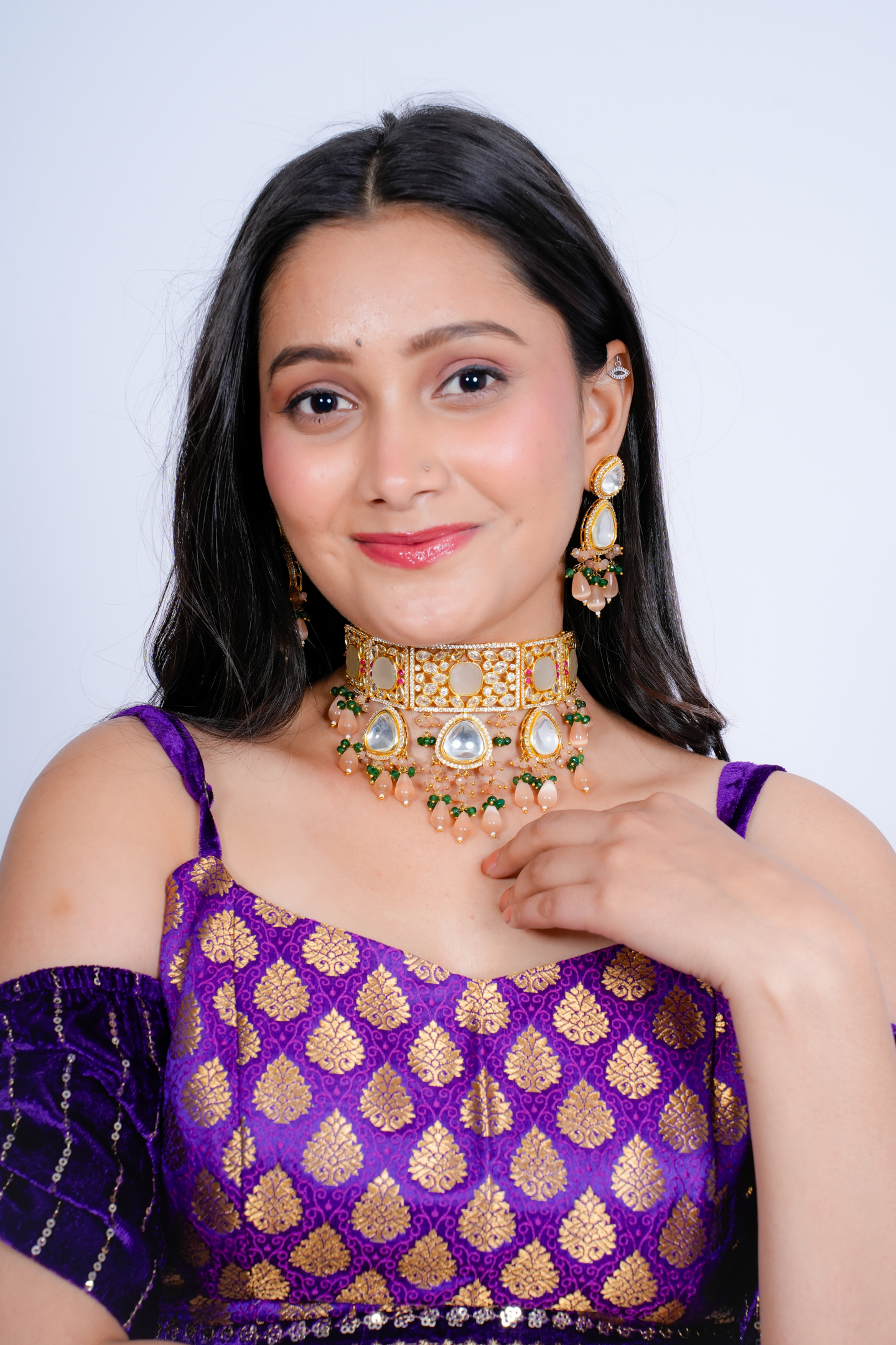 Royal Kundan Polki Pink Stone Choker Necklace