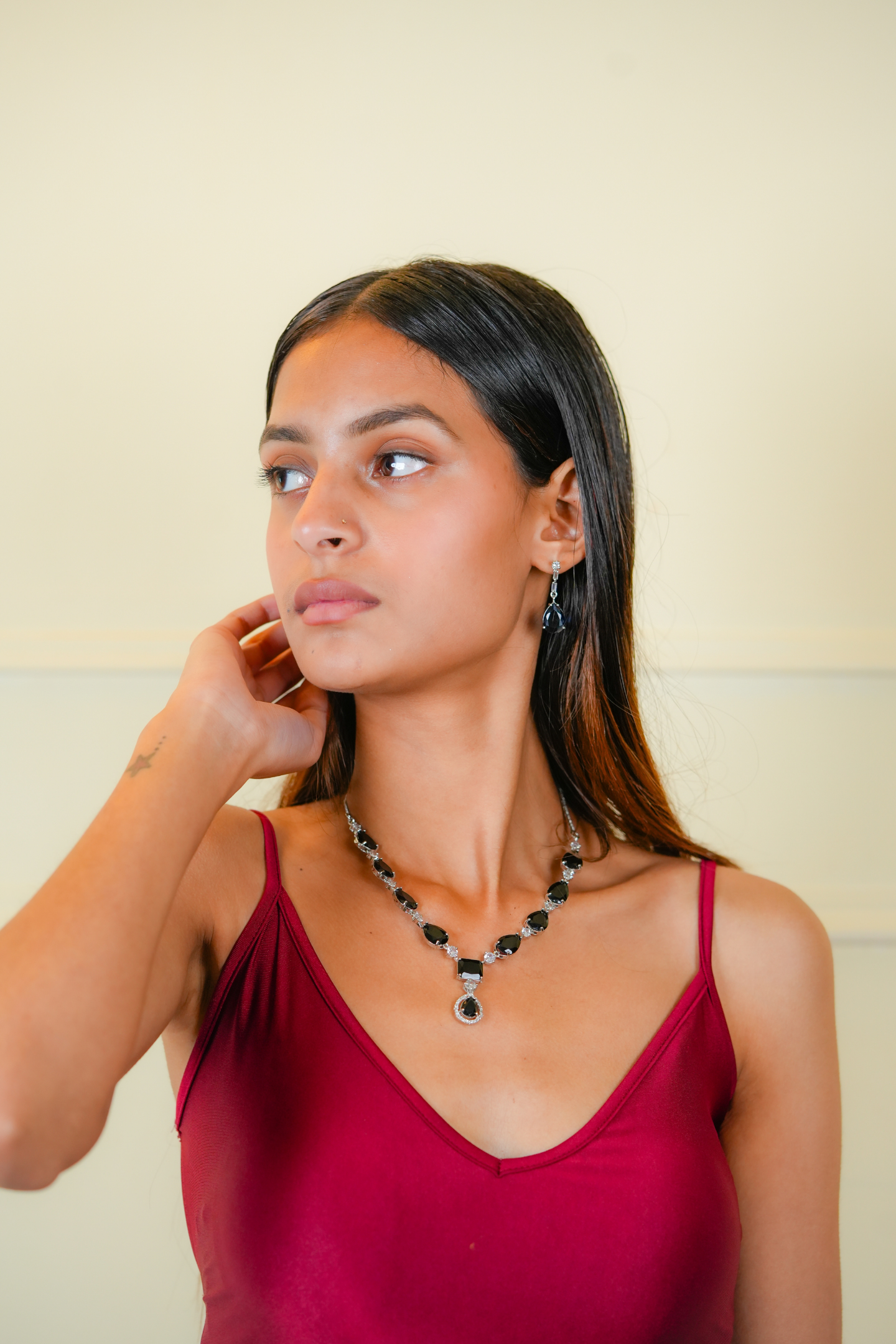 Royal Gemstone Necklace Set-Black