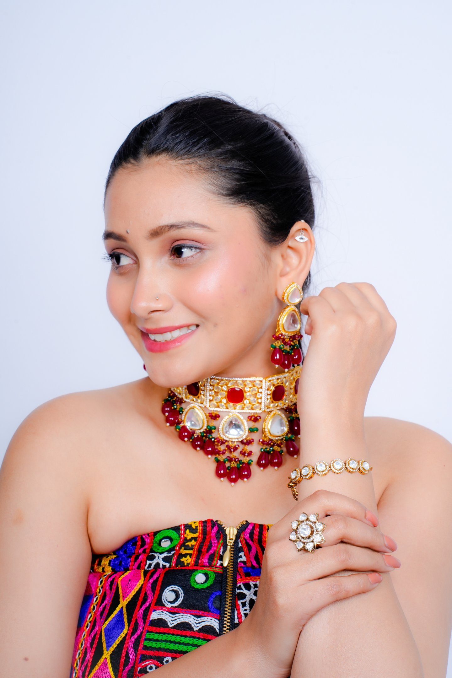 Gold-Plated Kundan Adjustable Bracelet