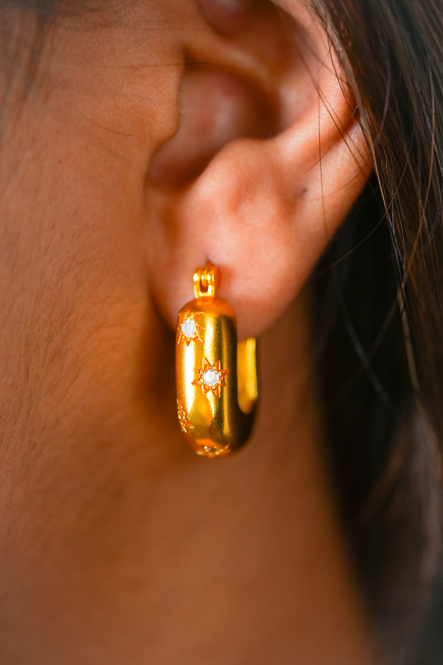 Gold-Plated Hoop Earrings with Star Engraving