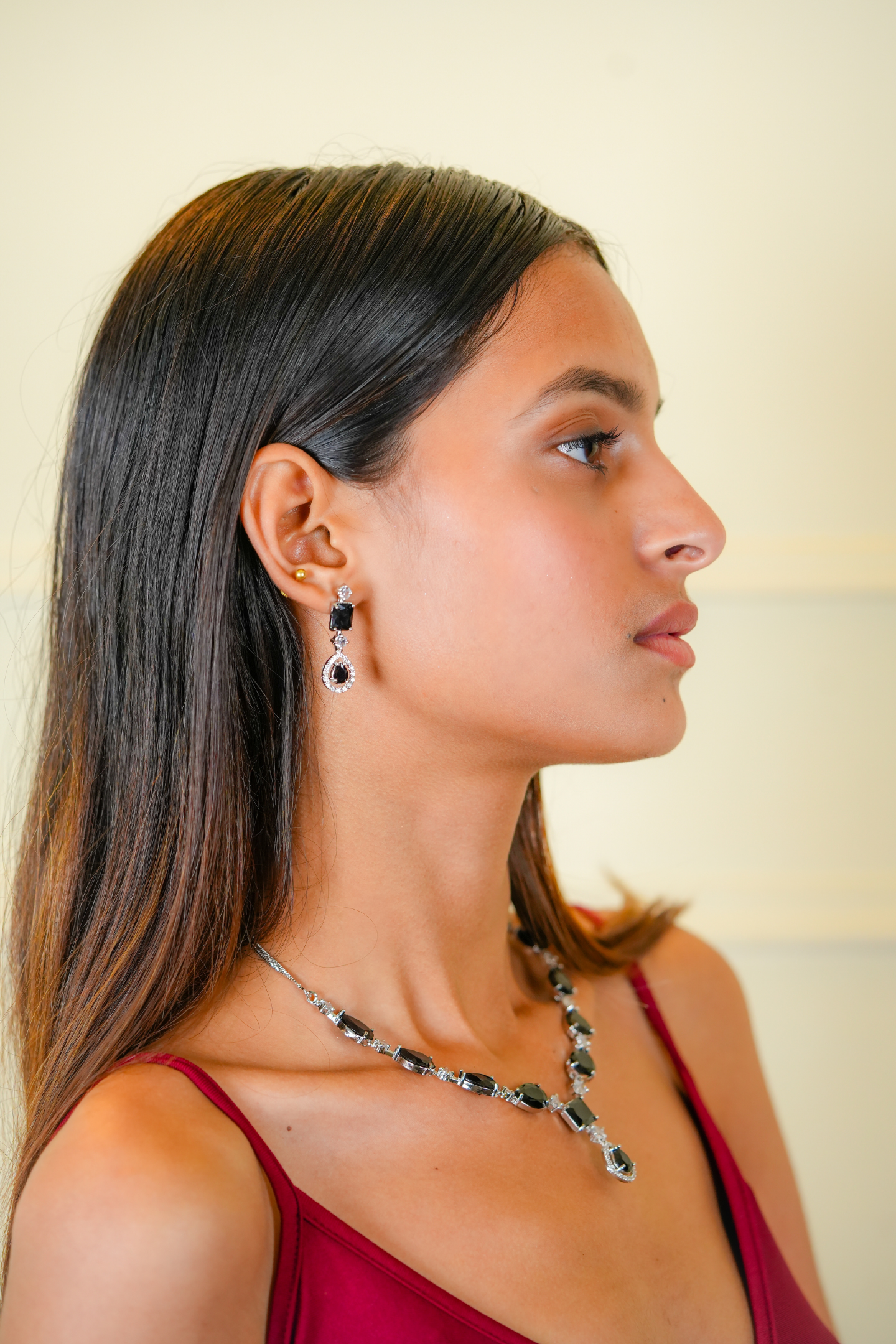 Royal Gemstone Necklace Set-Black