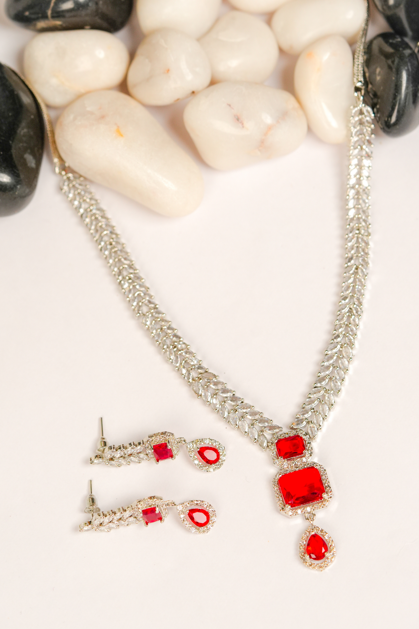 Ruby Red American Diamond Jewellery Set