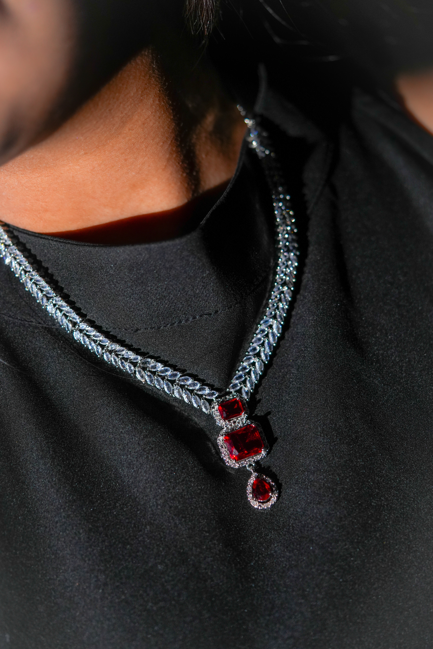 Ruby Red American Diamond Jewellery Set