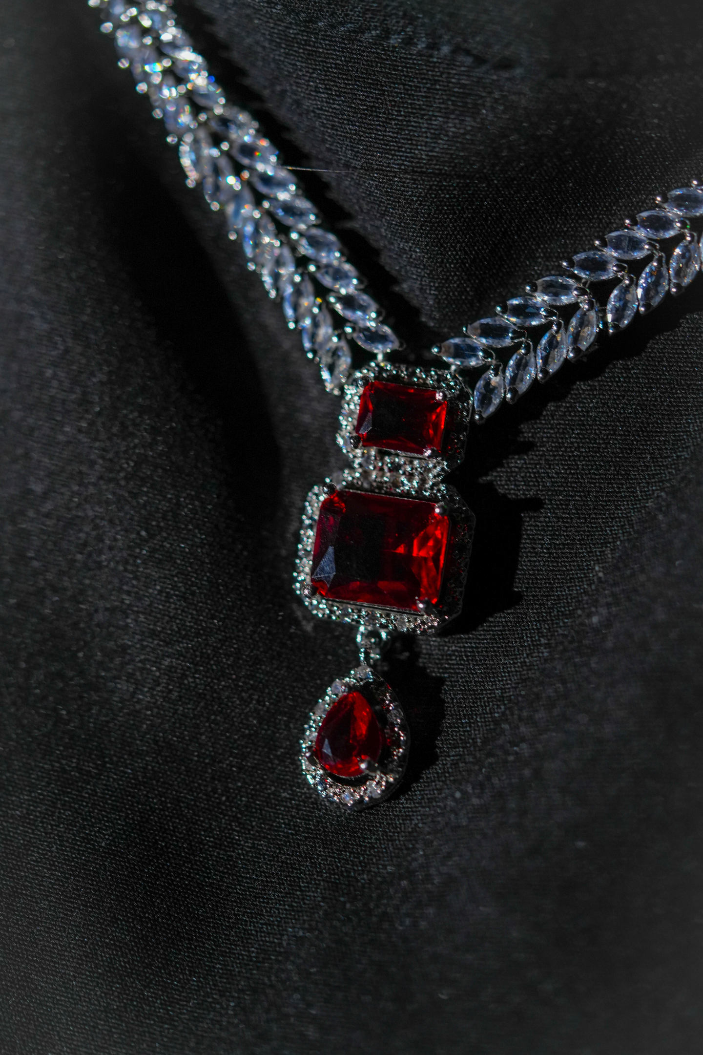 Ruby Red American Diamond Jewellery Set