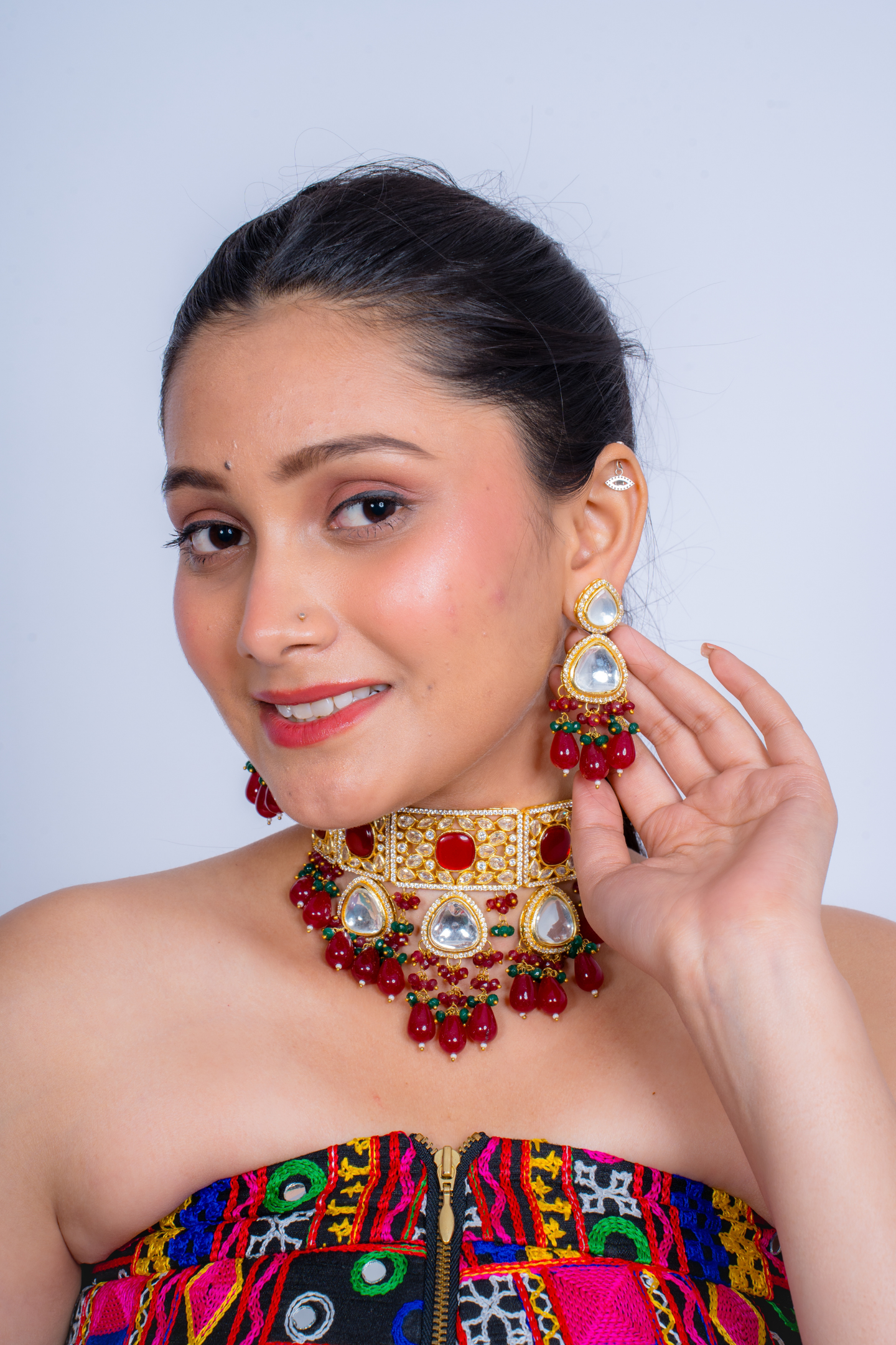 Royal Kundan Polki Ruby Red Stone Choker Necklace