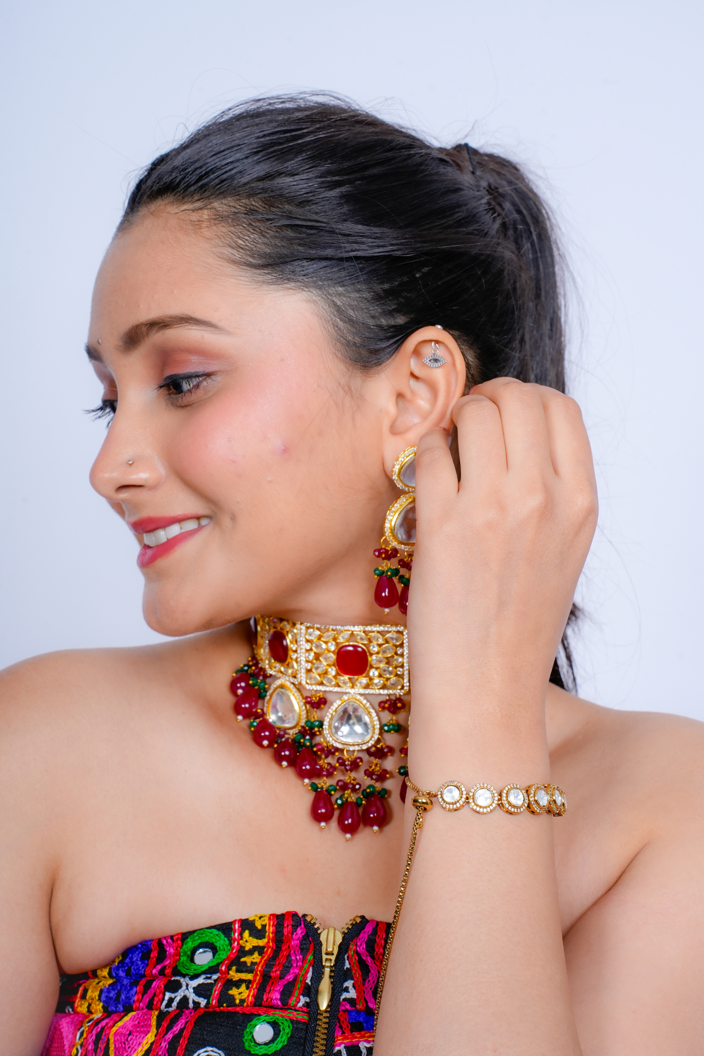 Royal Kundan Polki Ruby Red Stone Choker Necklace