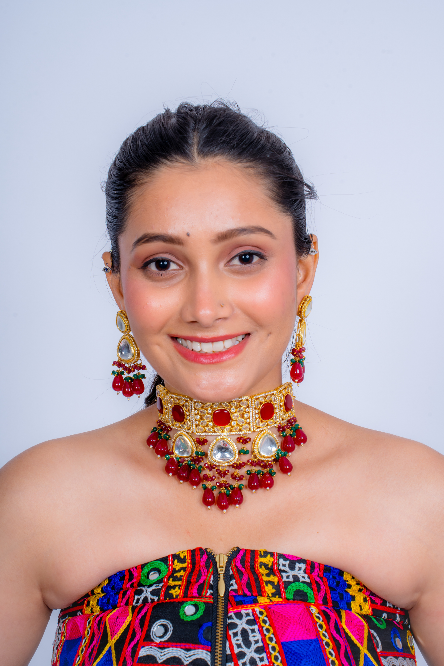 Royal Kundan Polki Ruby Red Stone Choker Necklace