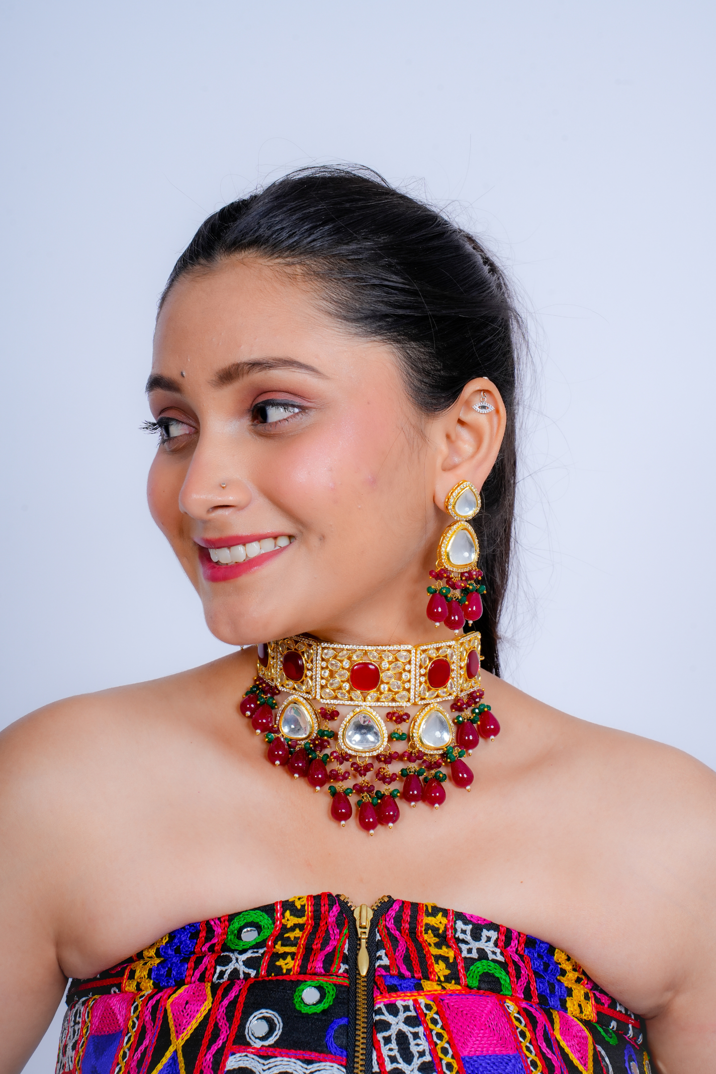 Royal Kundan Polki Ruby Red Stone Choker Necklace