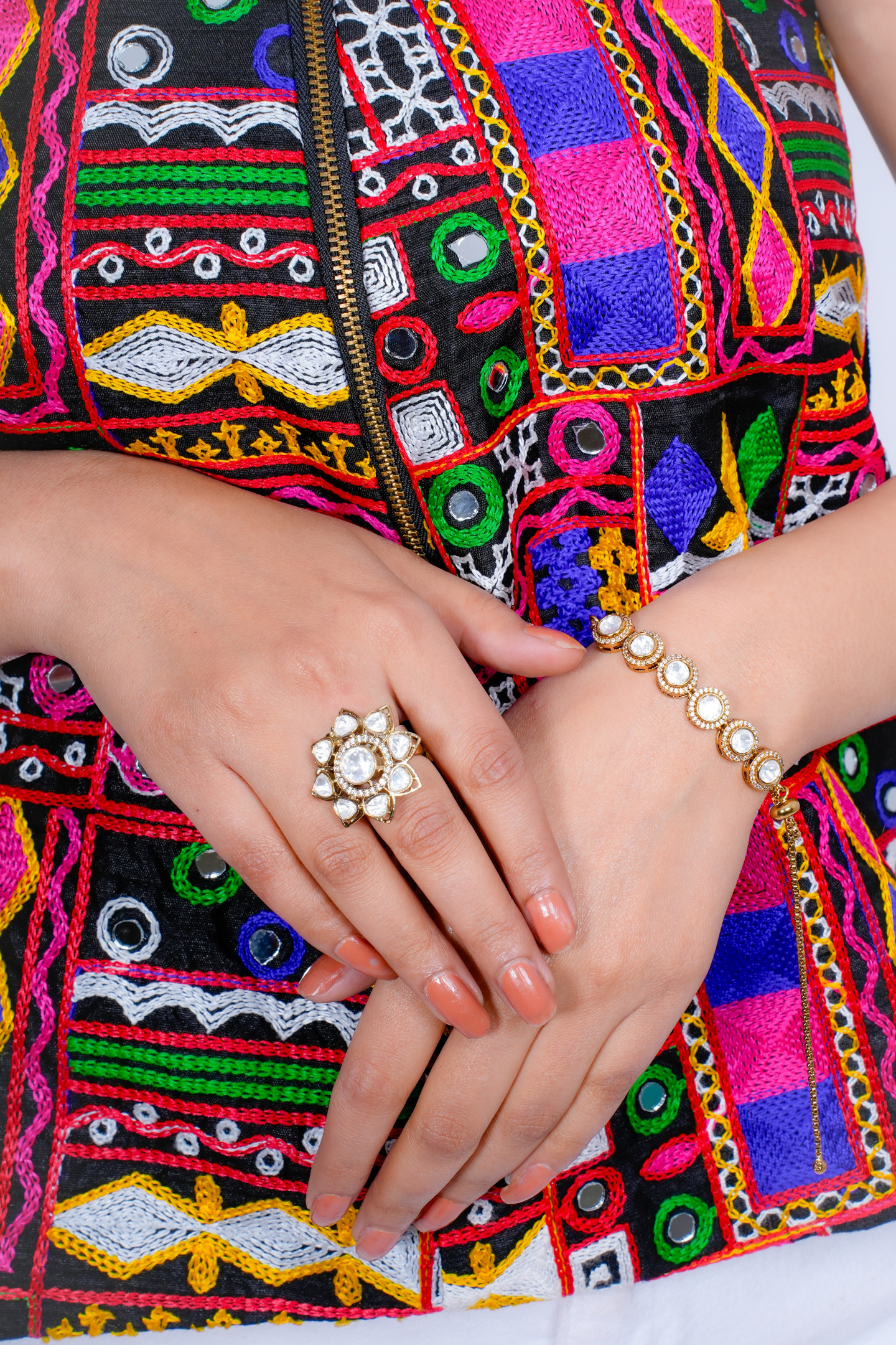 Gold-Plated Kundan Adjustable Bracelet