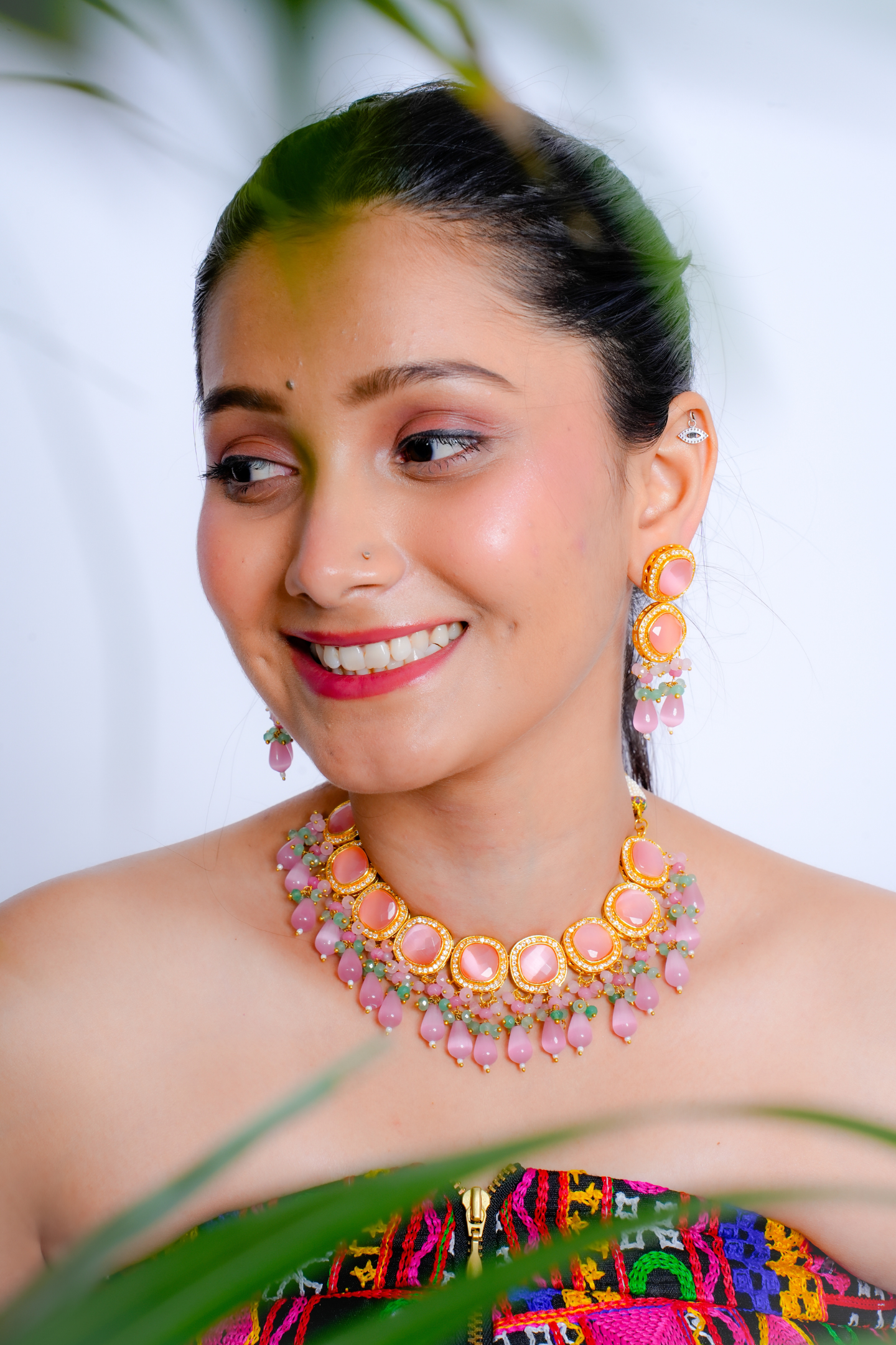 Pink Kundan Polki Choker Necklace