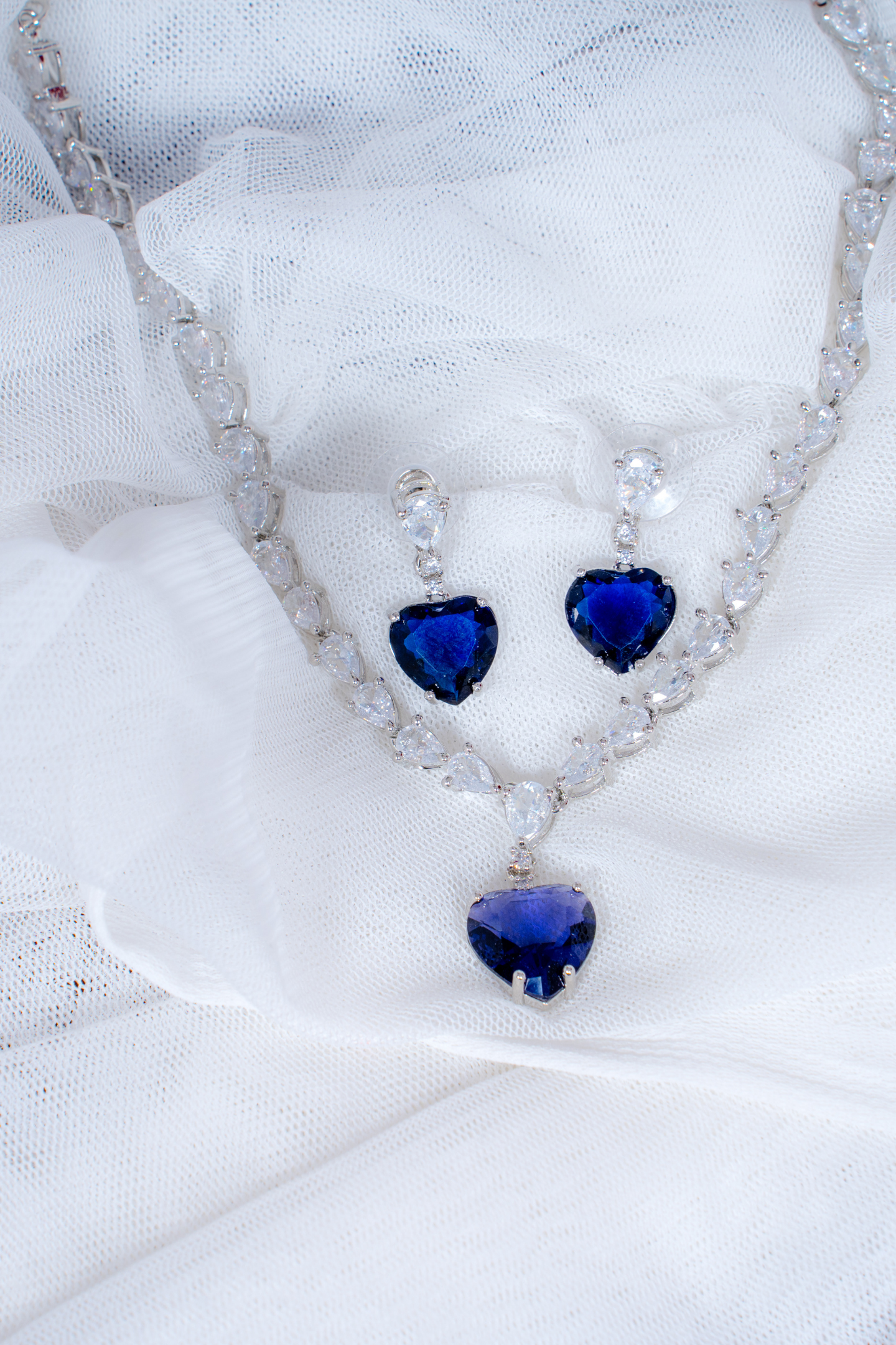 Heart Drop American Diamond Jewellery Set-Sky Blue