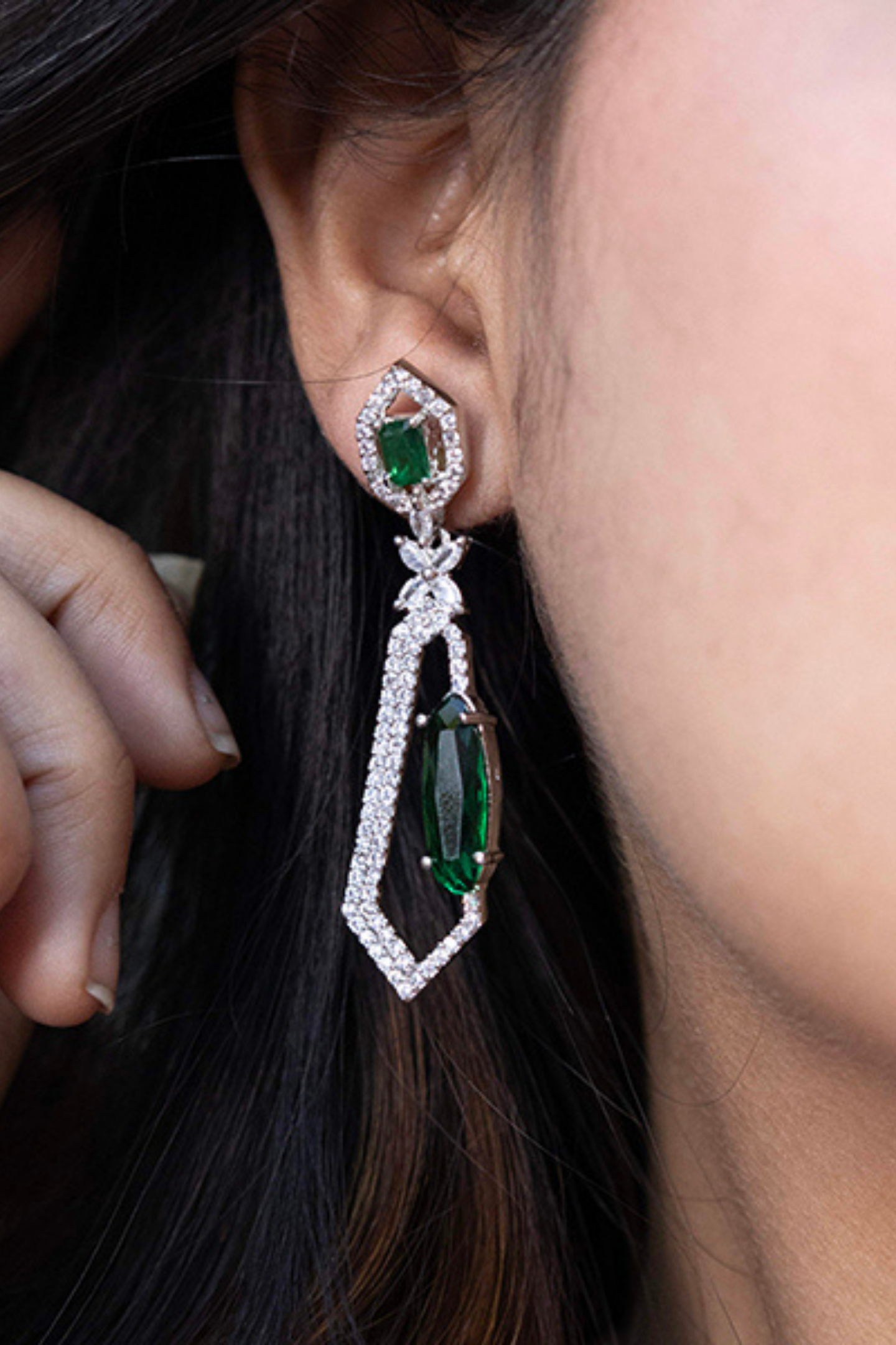 Dangled American Diamond Earrings - Green